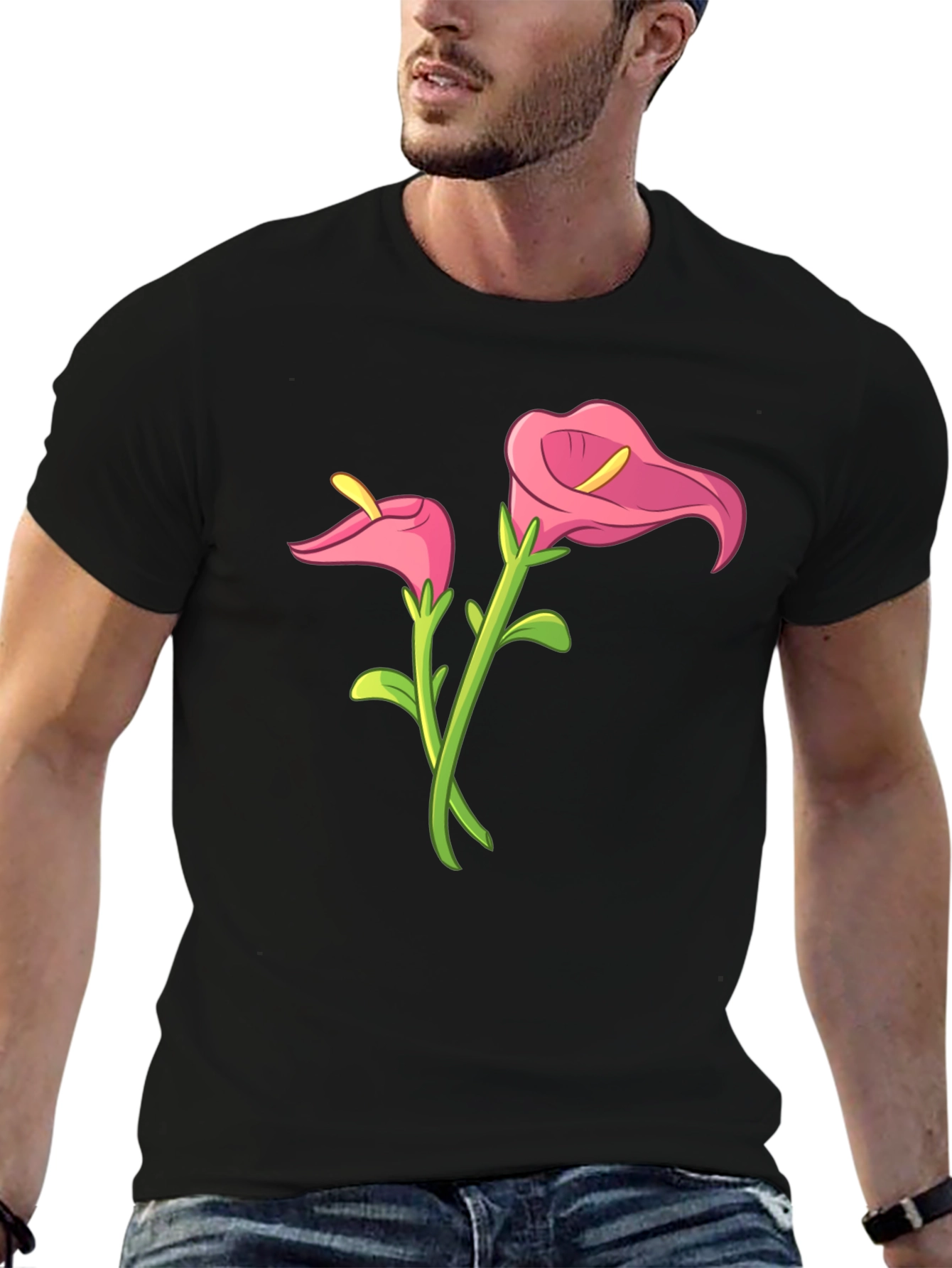 Black Floral Graphic Tee - Calla Lily Design view 6