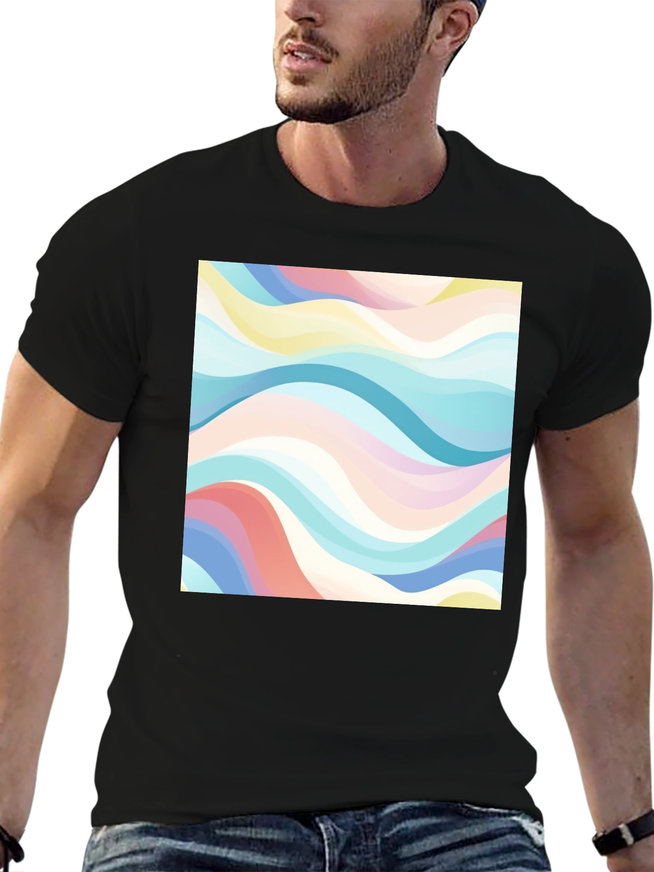 Black Retro Wave Print Black T-Shirt - Casual Style view 6