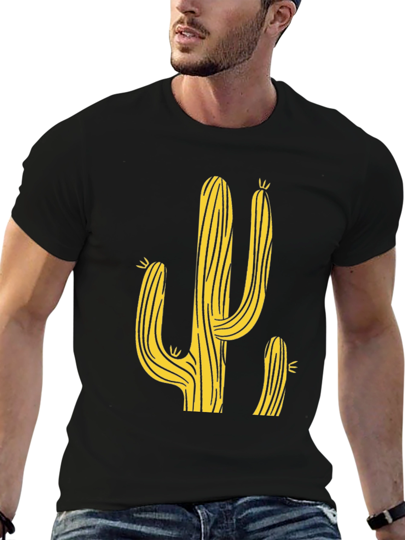 Black Cactus Graphic Print Men's T-Shirt view 6