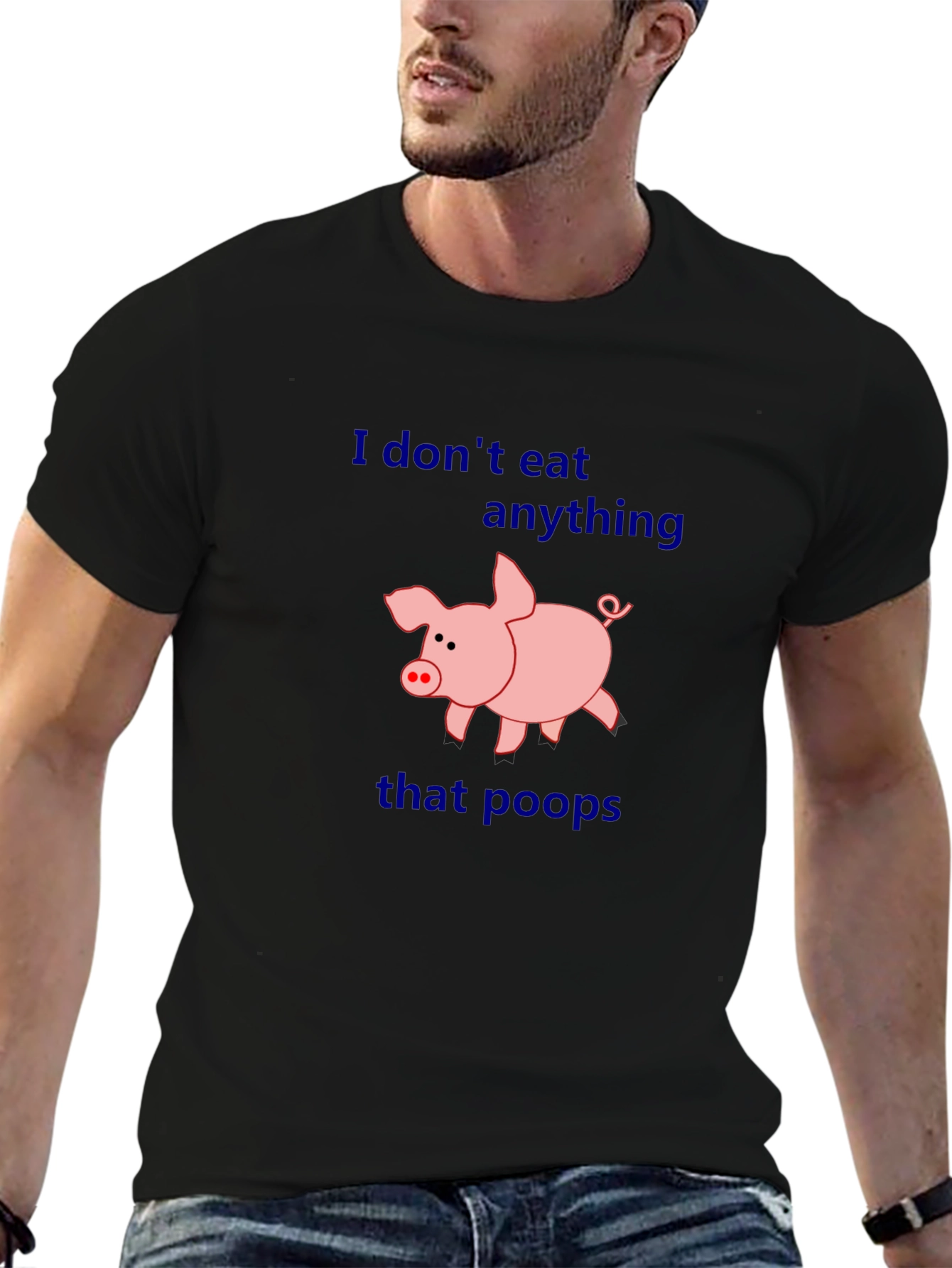 Black Vegan Humor T-Shirt - I Don't Eat Anything That Poops view 6