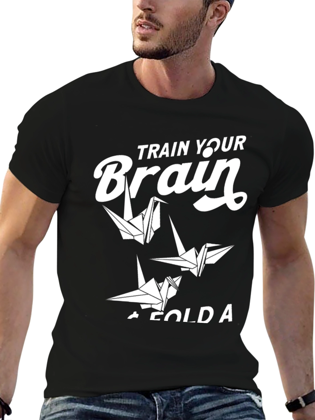 Black Train Your Brain - Fold a Crane T-Shirt view 6