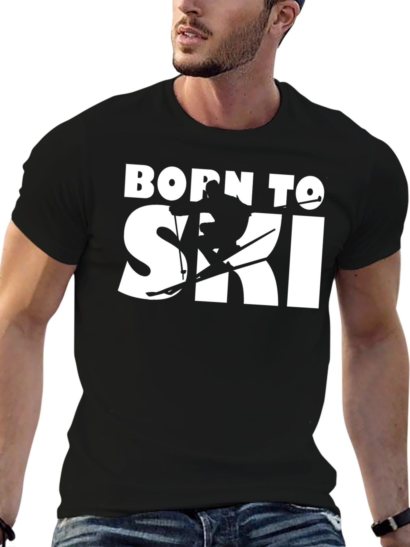 Black Born To Ski Black T-Shirt view 6
