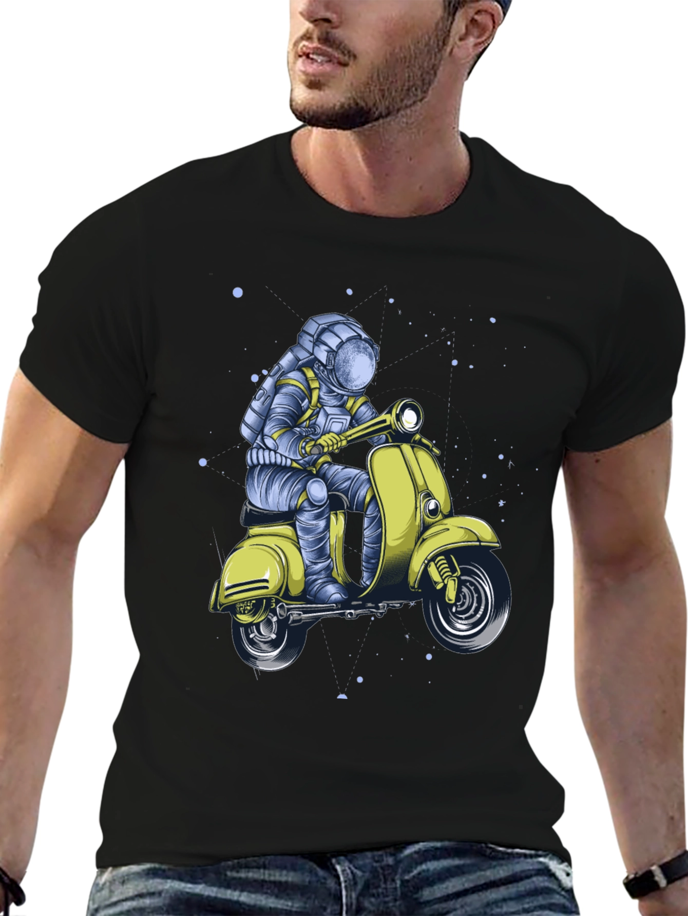 Black Astronaut on Scooter Graphic Tee - Black view 6