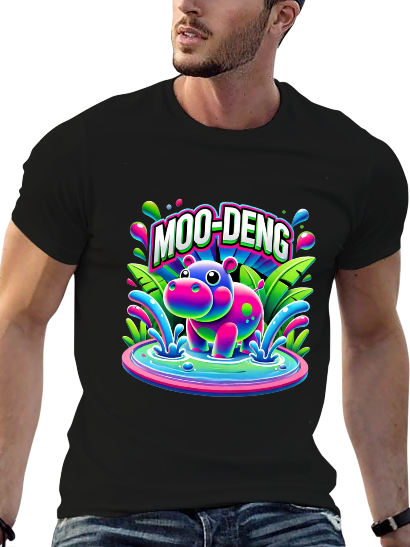 Black Moo-Deng Hippo Graphic T-Shirt view 6