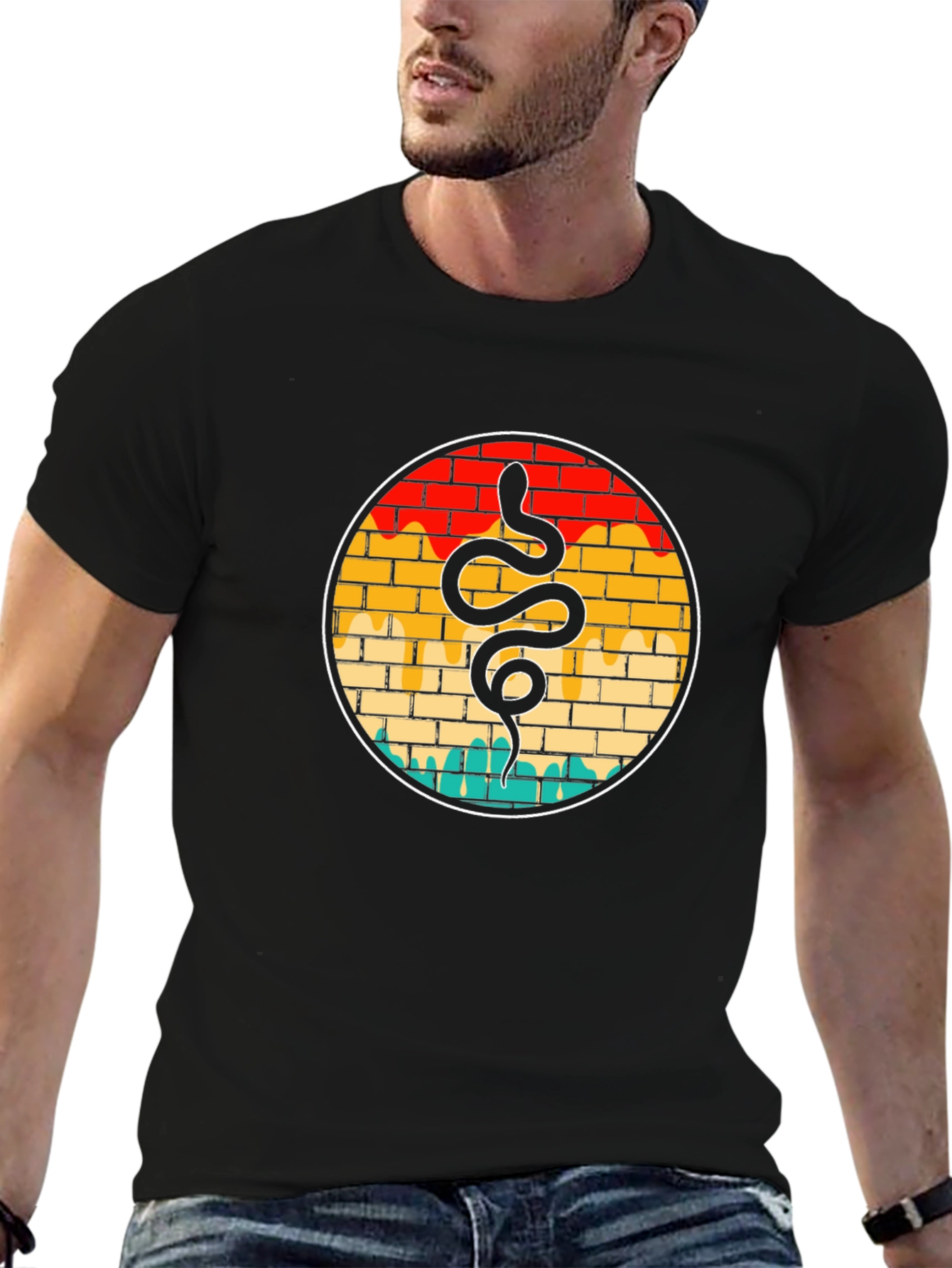 Black Snake Graphic Tee - Retro Brick Wall Design view 6