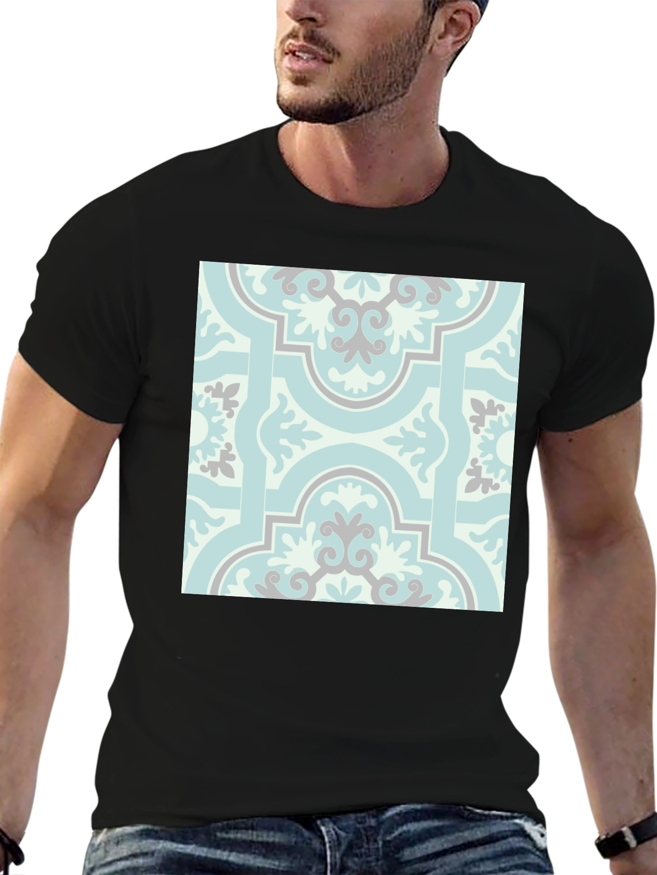 Black Patterned Graphic Tee - Stylish Casual Wear view 6