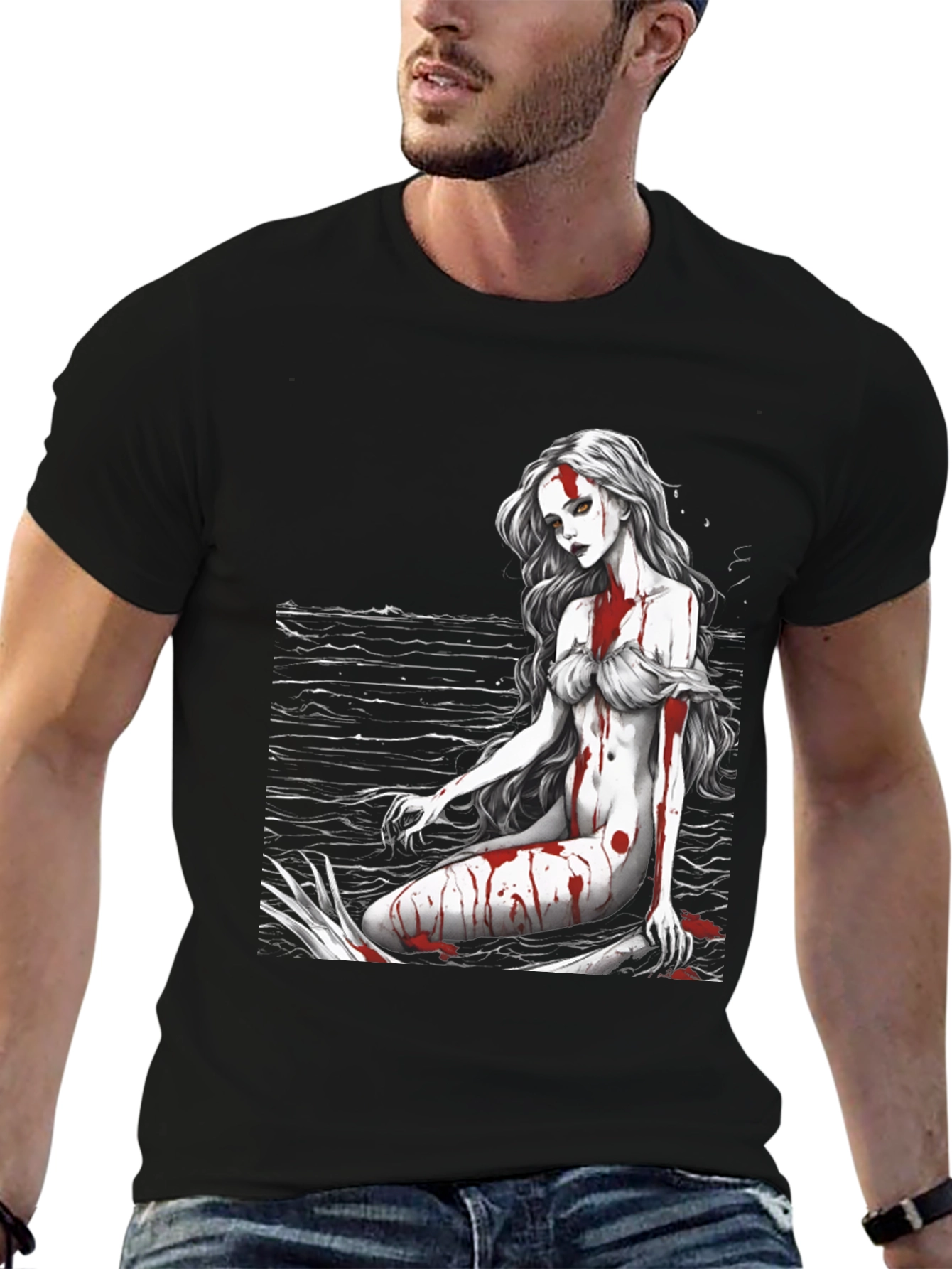 Black Gothic Mermaid Graphic Tee - Black view 6