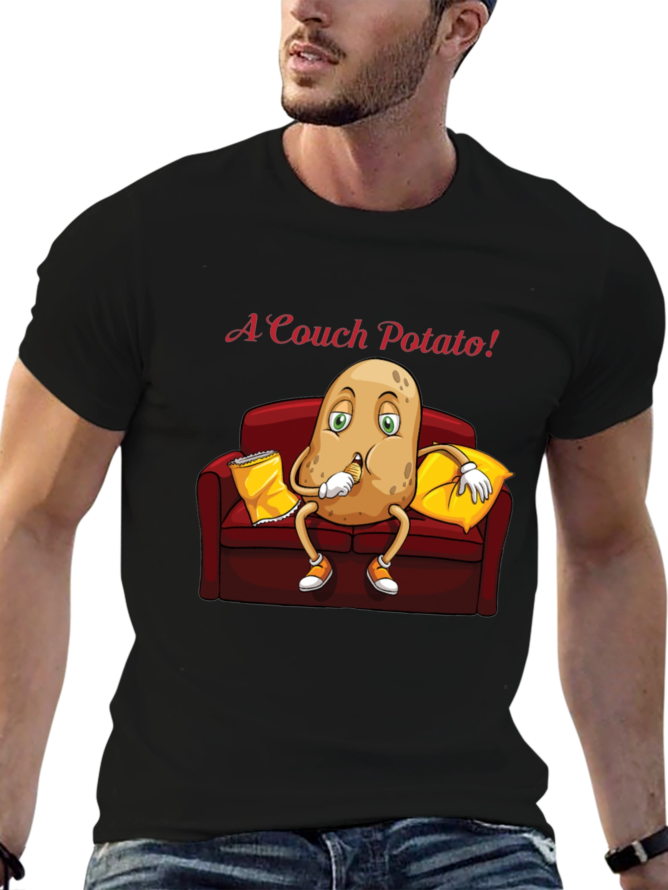 Black Couch Potato T-Shirt - Funny Cartoon Graphic Tee view 6