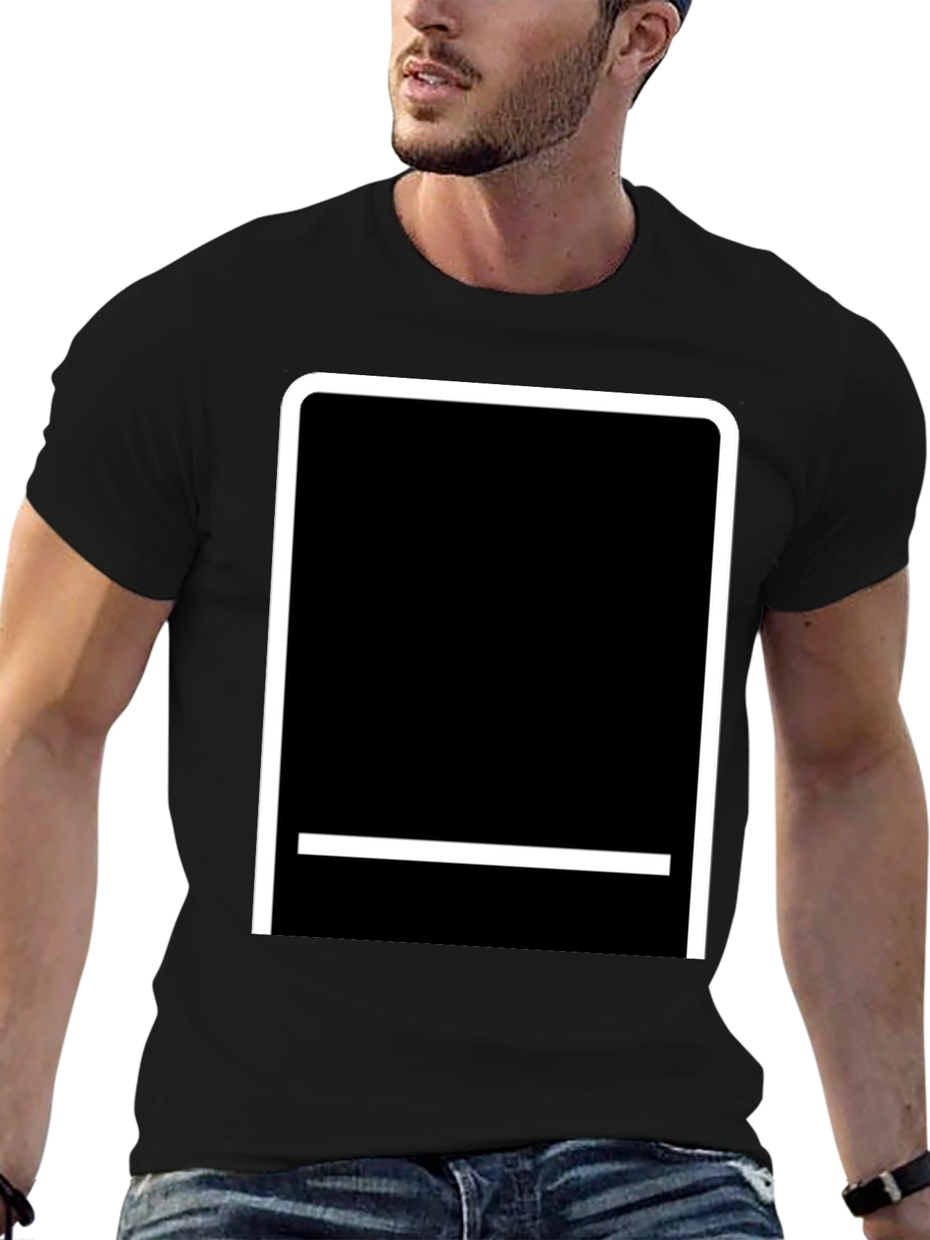 Black Modern Black T-Shirt with White Graphic Design view 6
