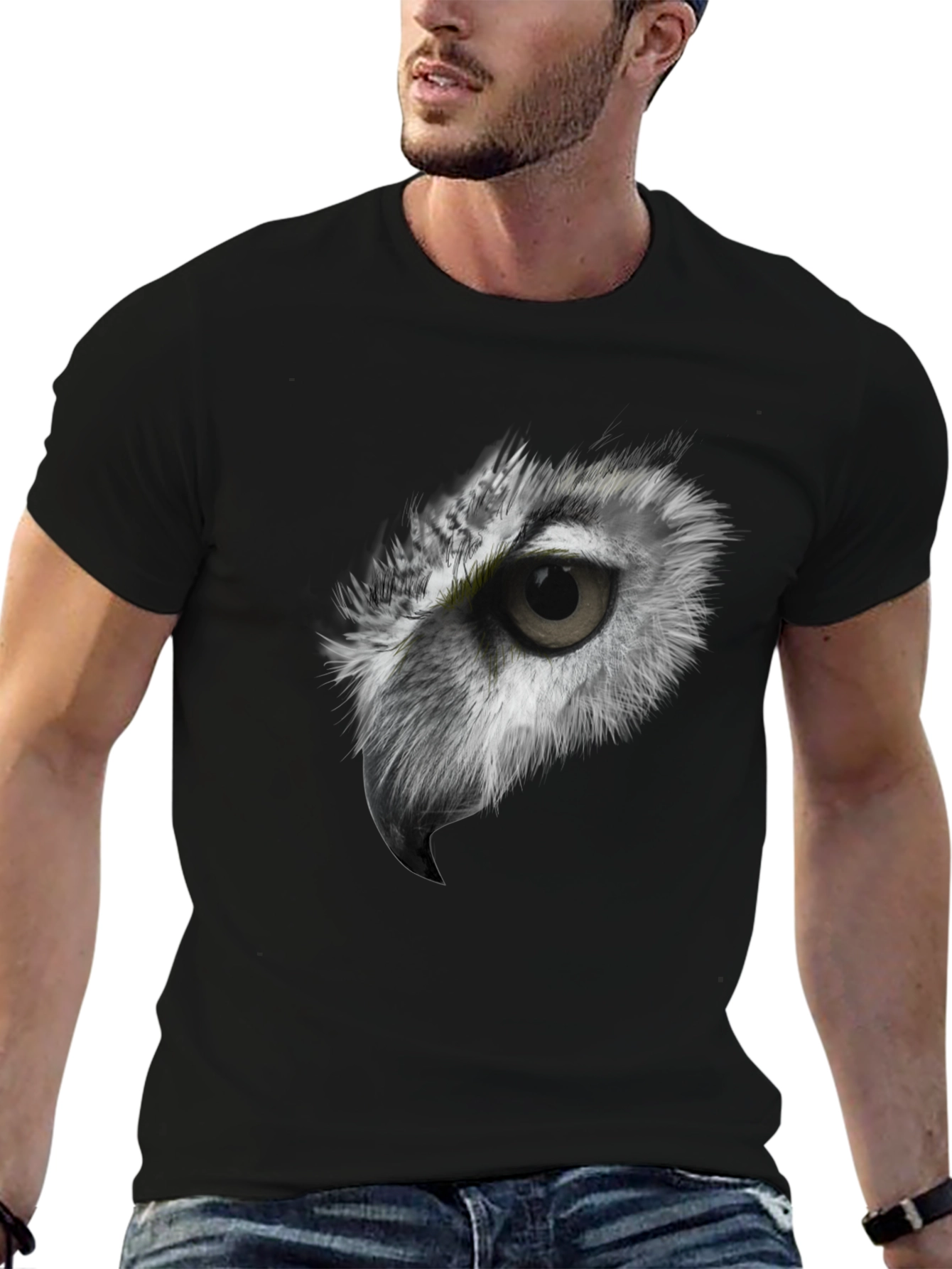 Black Owl Eye Graphic Black T-Shirt - Men's Short Sleeve Tee view 6
