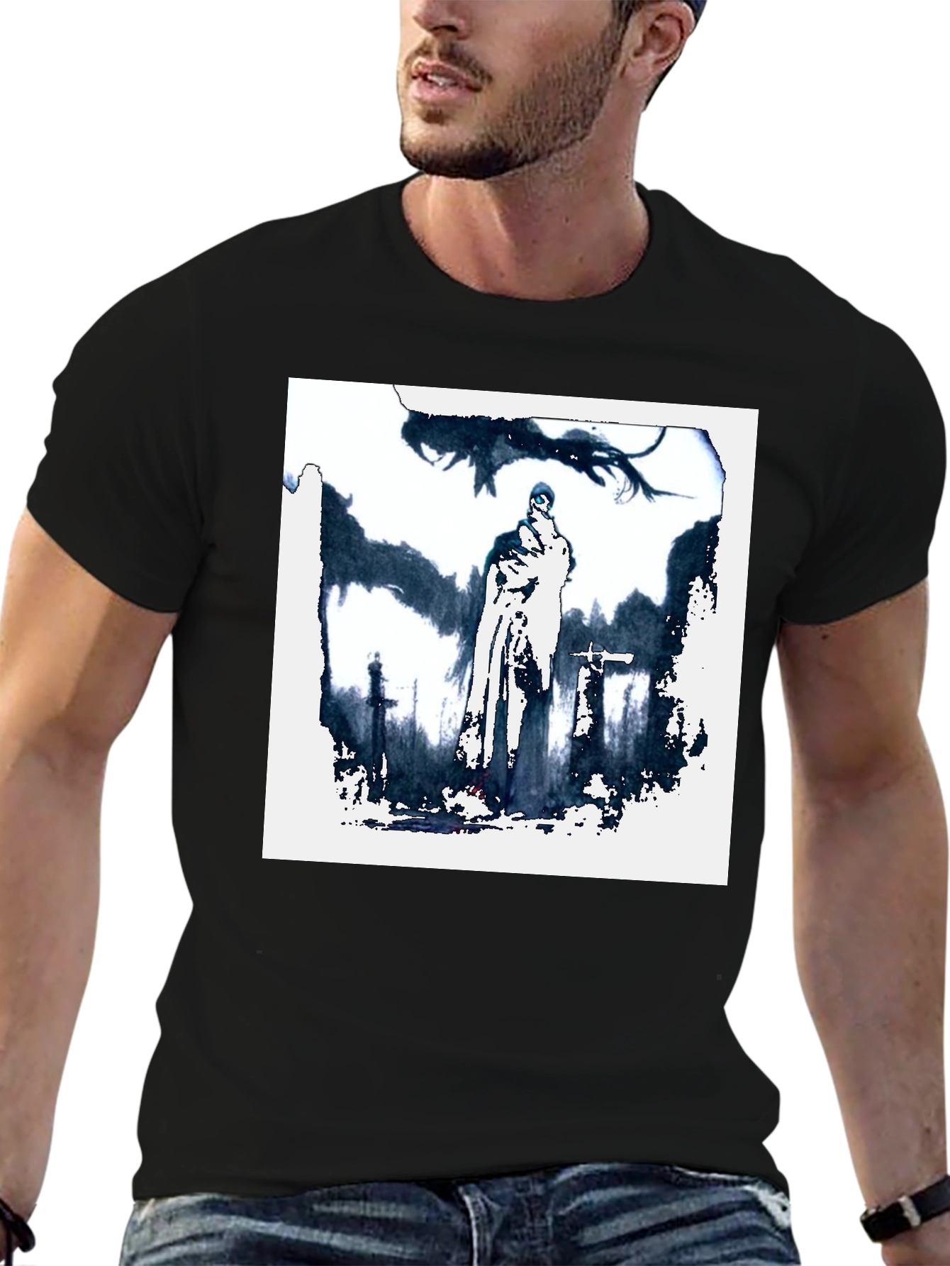 Black Mystic Knight Graphic Tee - Black Cotton T-Shirt view 6
