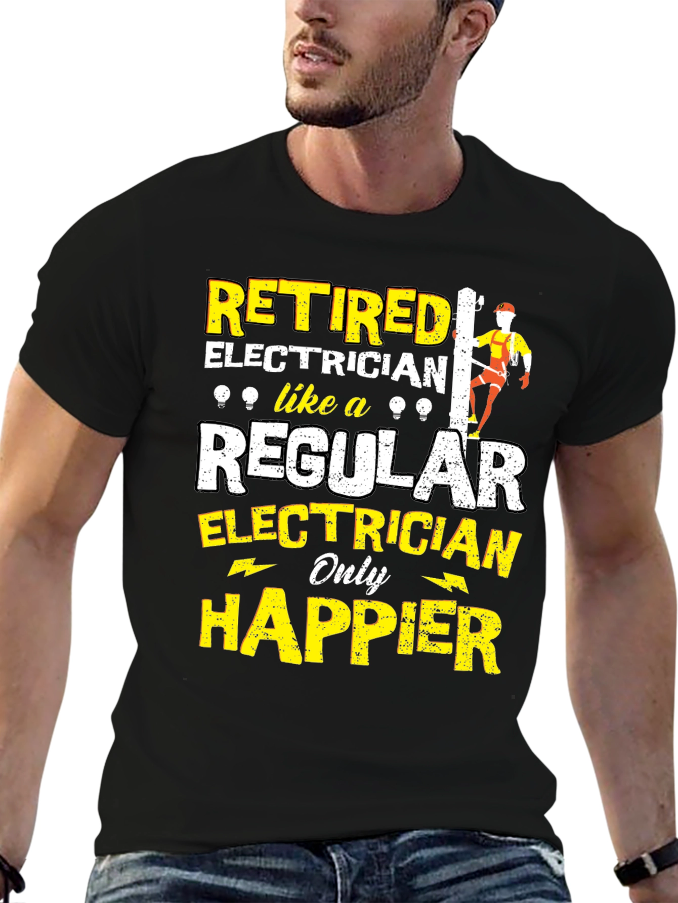 Black Retired Electrician Humor T-Shirt view 6