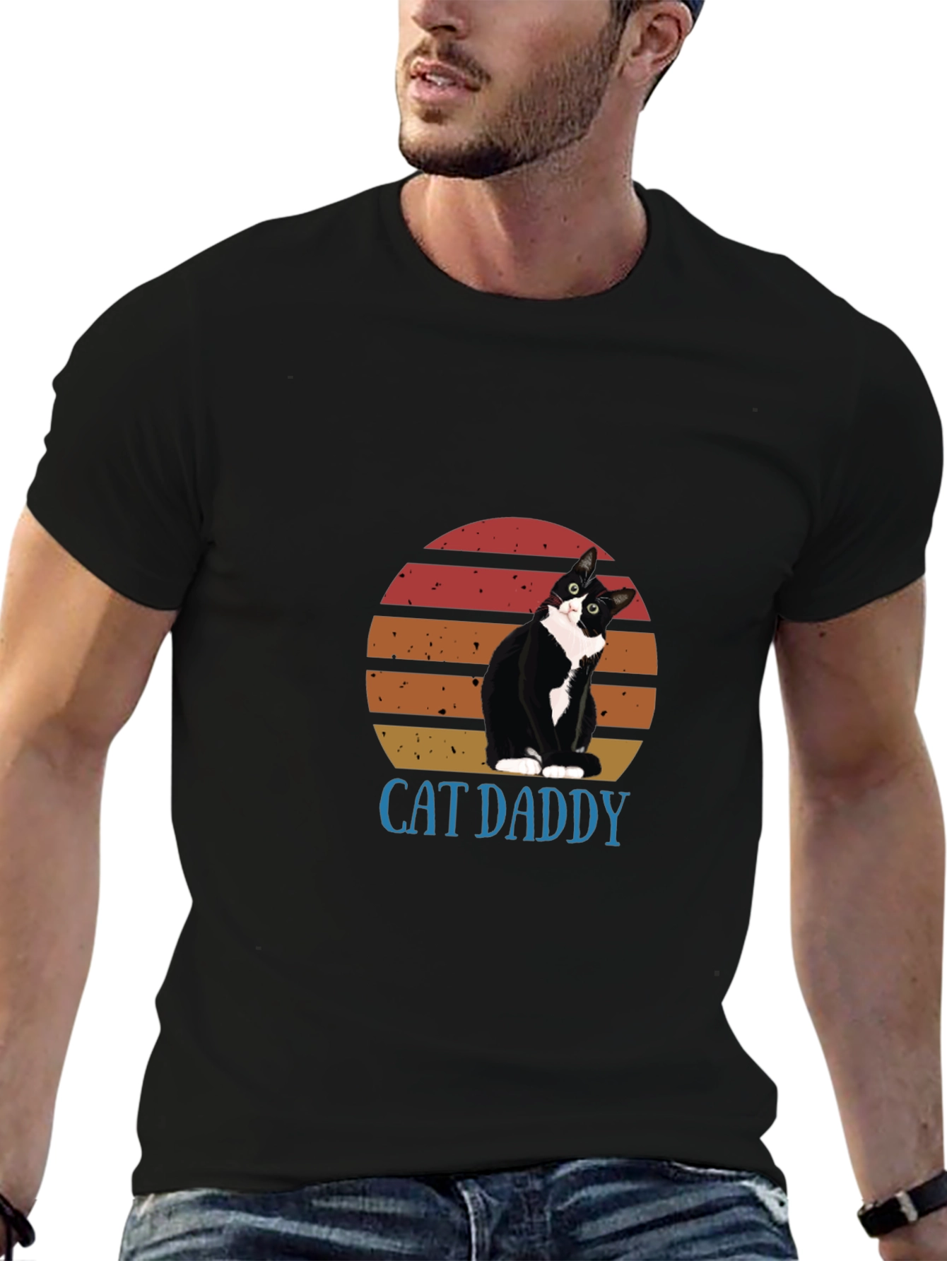Black Cat Daddy Graphic Tee - Black Cotton T-Shirt view 6