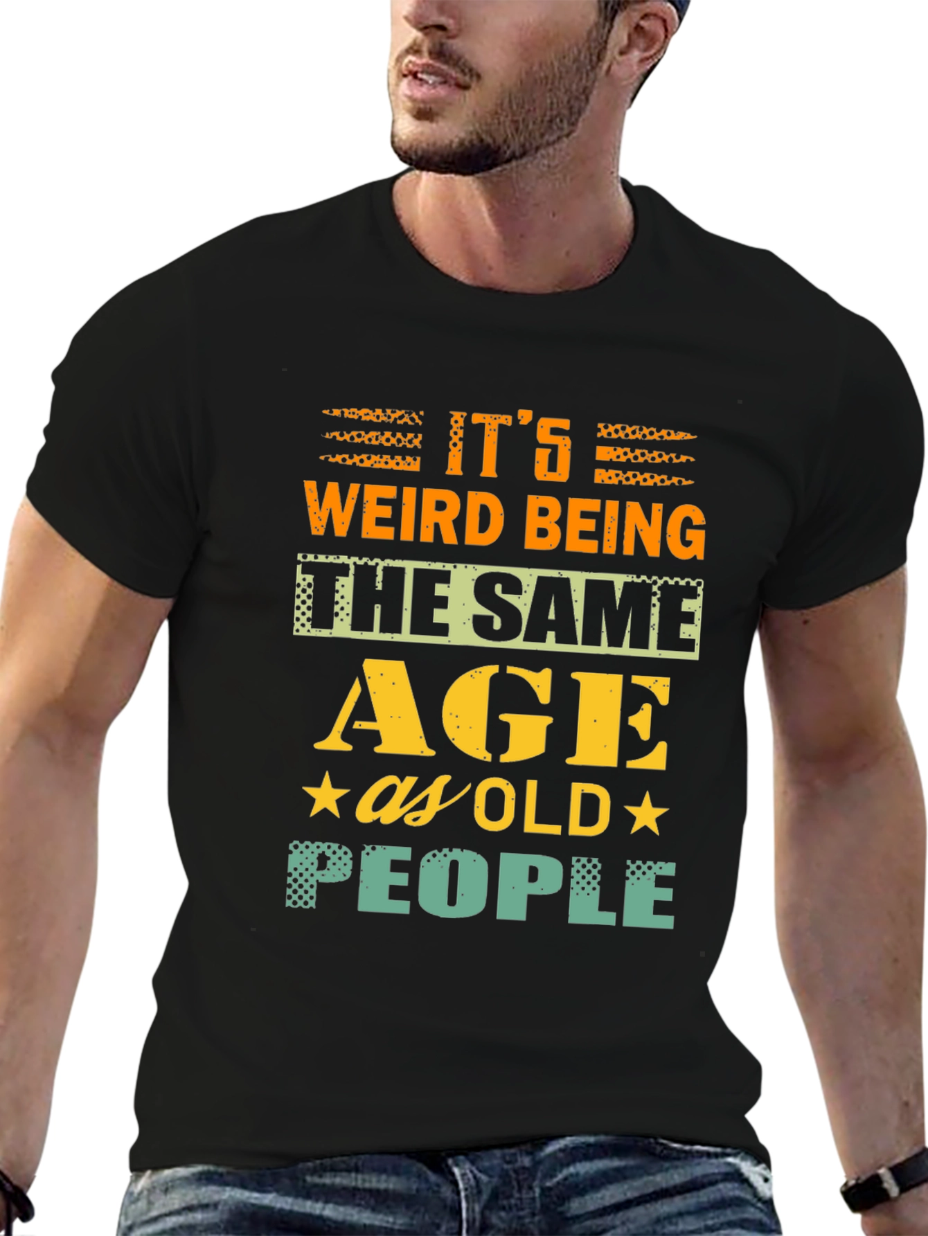 Black Funny "Same Age as Old People" Graphic Tee view 6