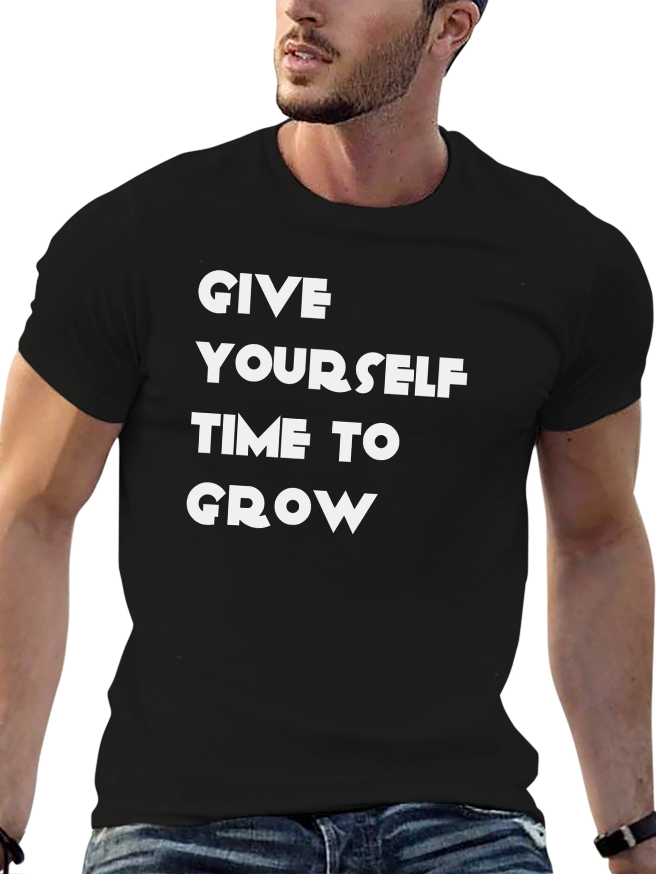 Black Inspirational "Give Yourself Time to Grow" Graphic Tee view 6