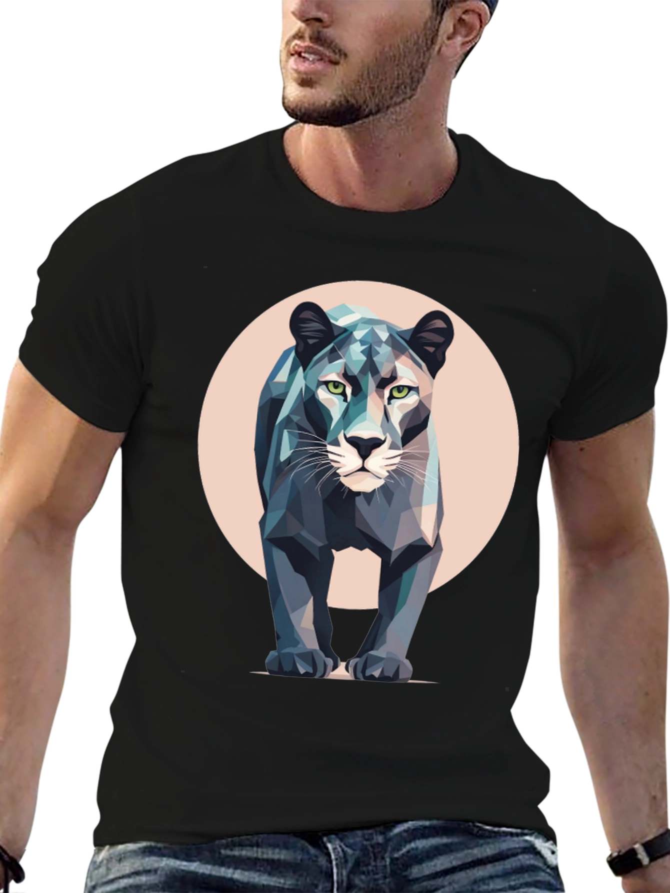 Black Geometric Panther T-Shirt - Modern Animal Print view 6