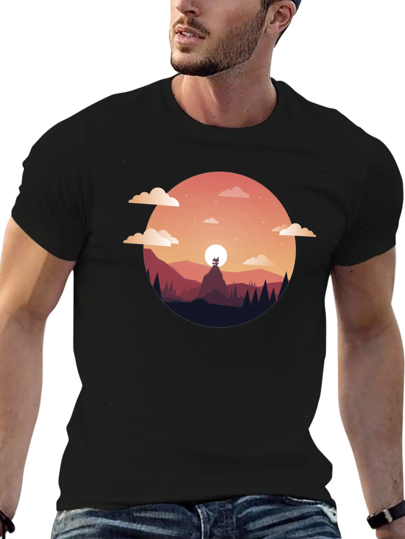 Black Sunset Mountain Graphic Tee - Black T-Shirt view 6