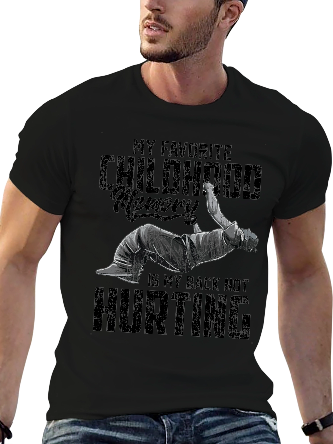 Black Funny Back Pain T-Shirt - Childhood Memory view 6