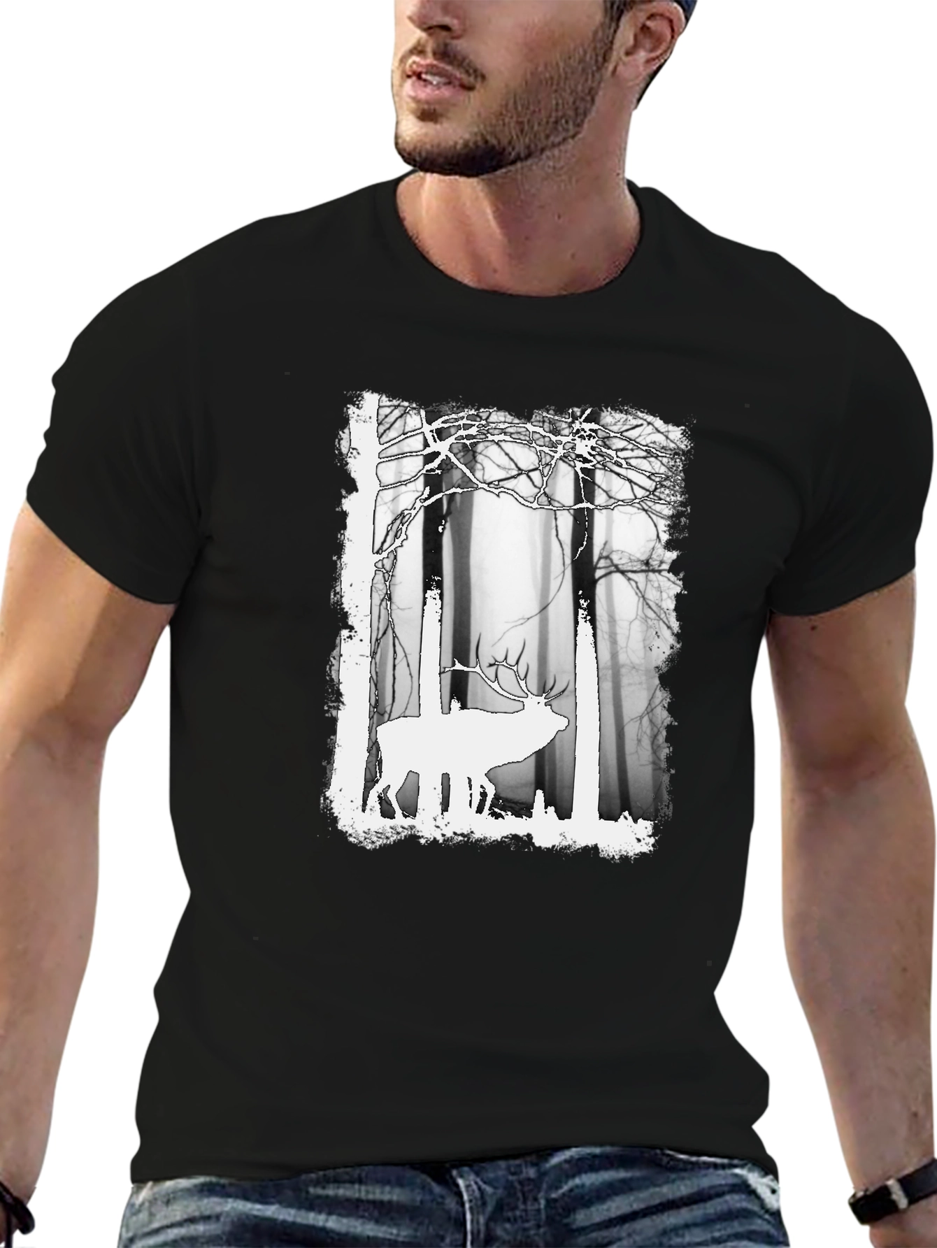 Black Elk in Forest Graphic Tee - Men's Black T-Shirt view 6