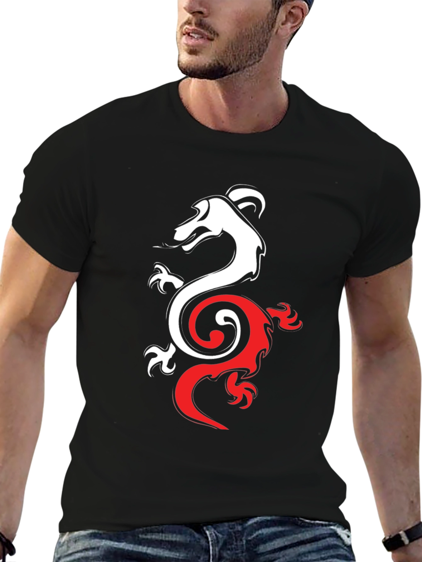 Black Dragon Yin Yang Graphic Tee - Black view 6