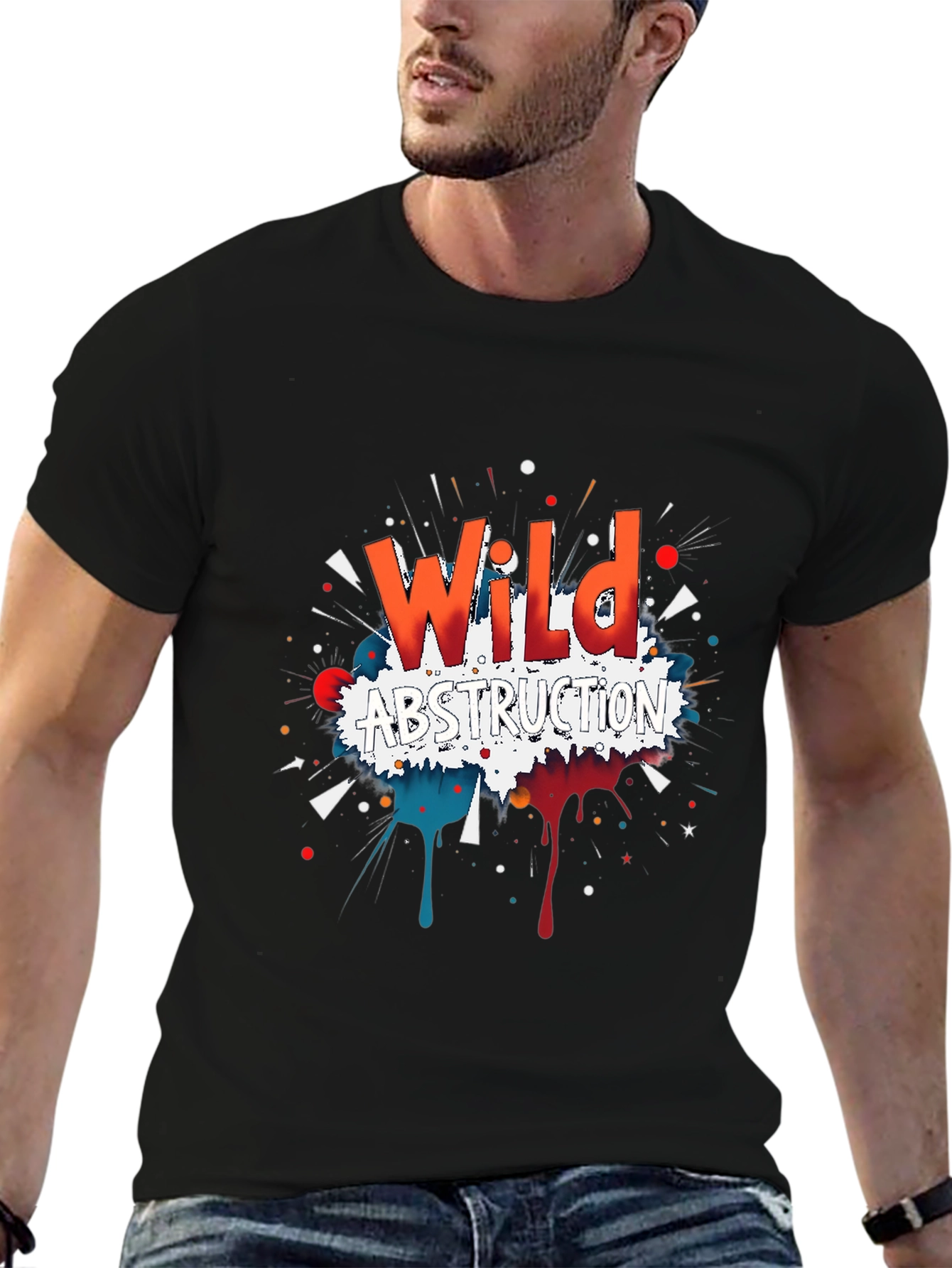Black Wild Abstraction Graphic Print Black T-Shirt view 6
