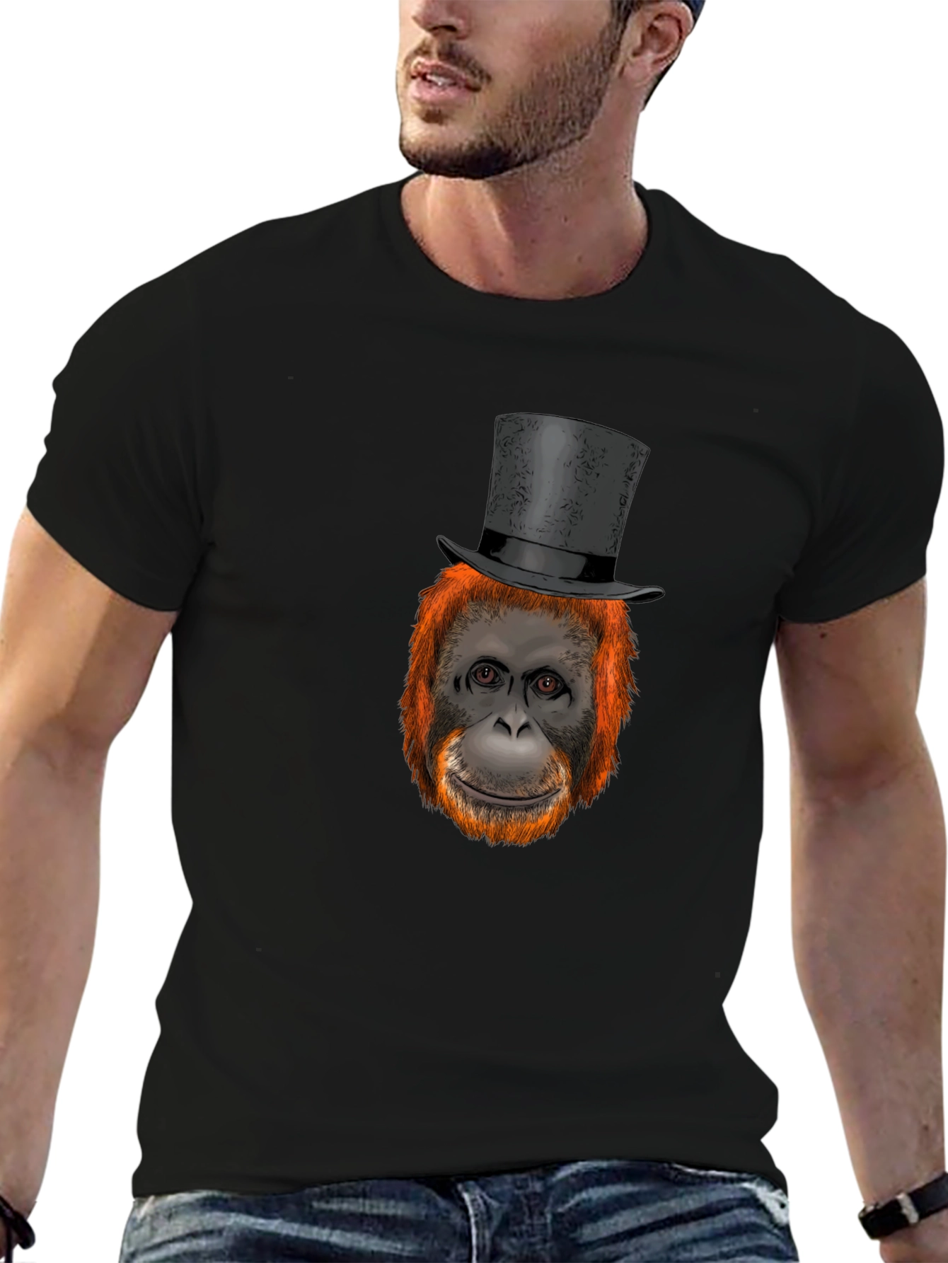 Black Orangutan Top Hat Graphic T-Shirt view 6
