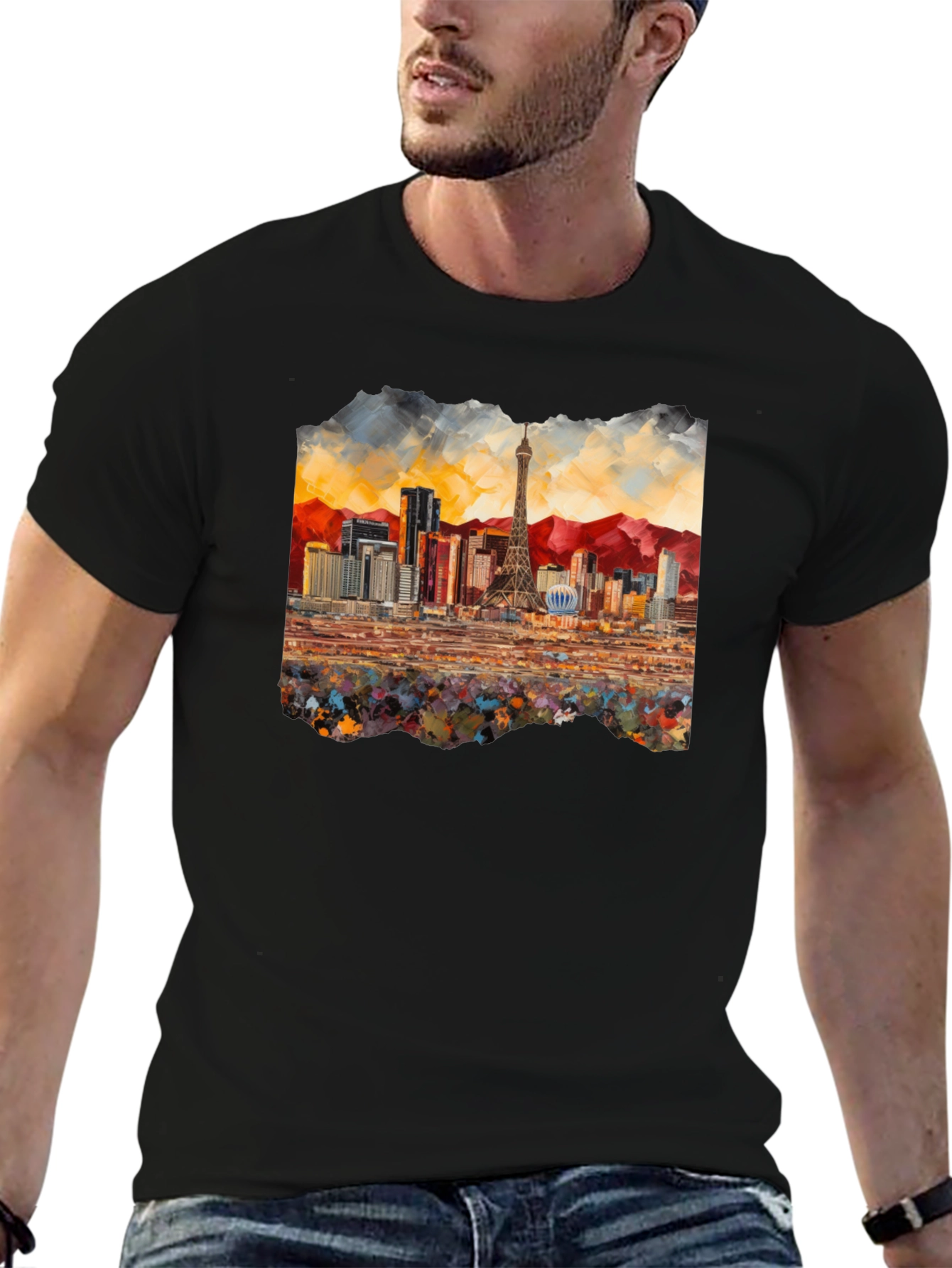 Black Las Vegas Skyline Black T-Shirt view 6