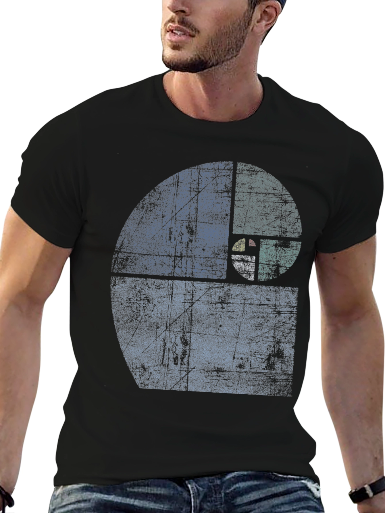 Black Fibonacci Sequence Graphic T-Shirt - Distressed Style view 6