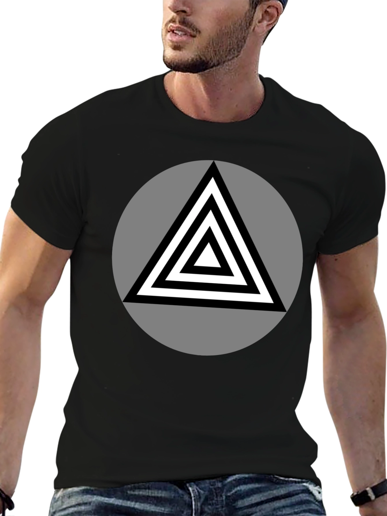 Black Geometric Triangle Graphic T-Shirt view 6