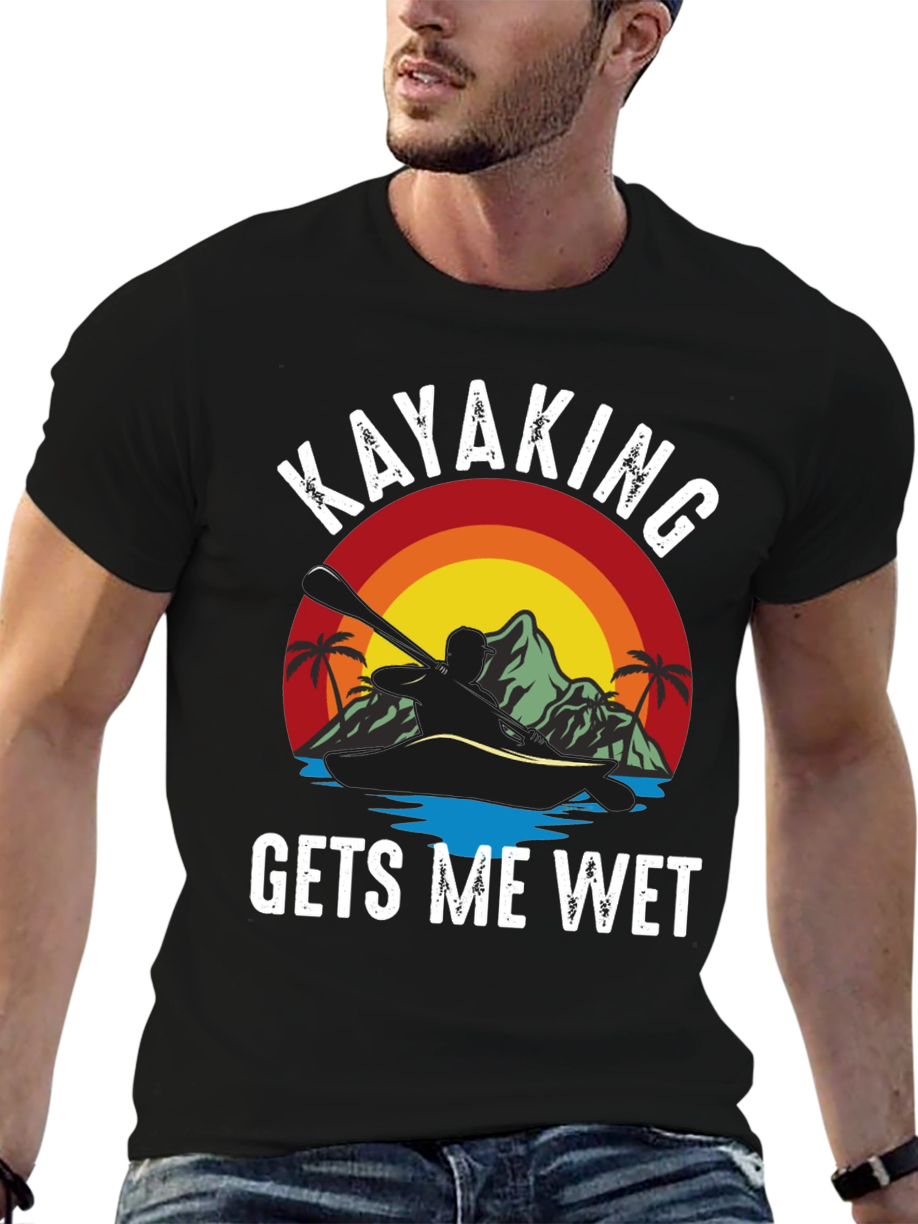 Black Kayaking Gets Me Wet Funny T-Shirt view 6