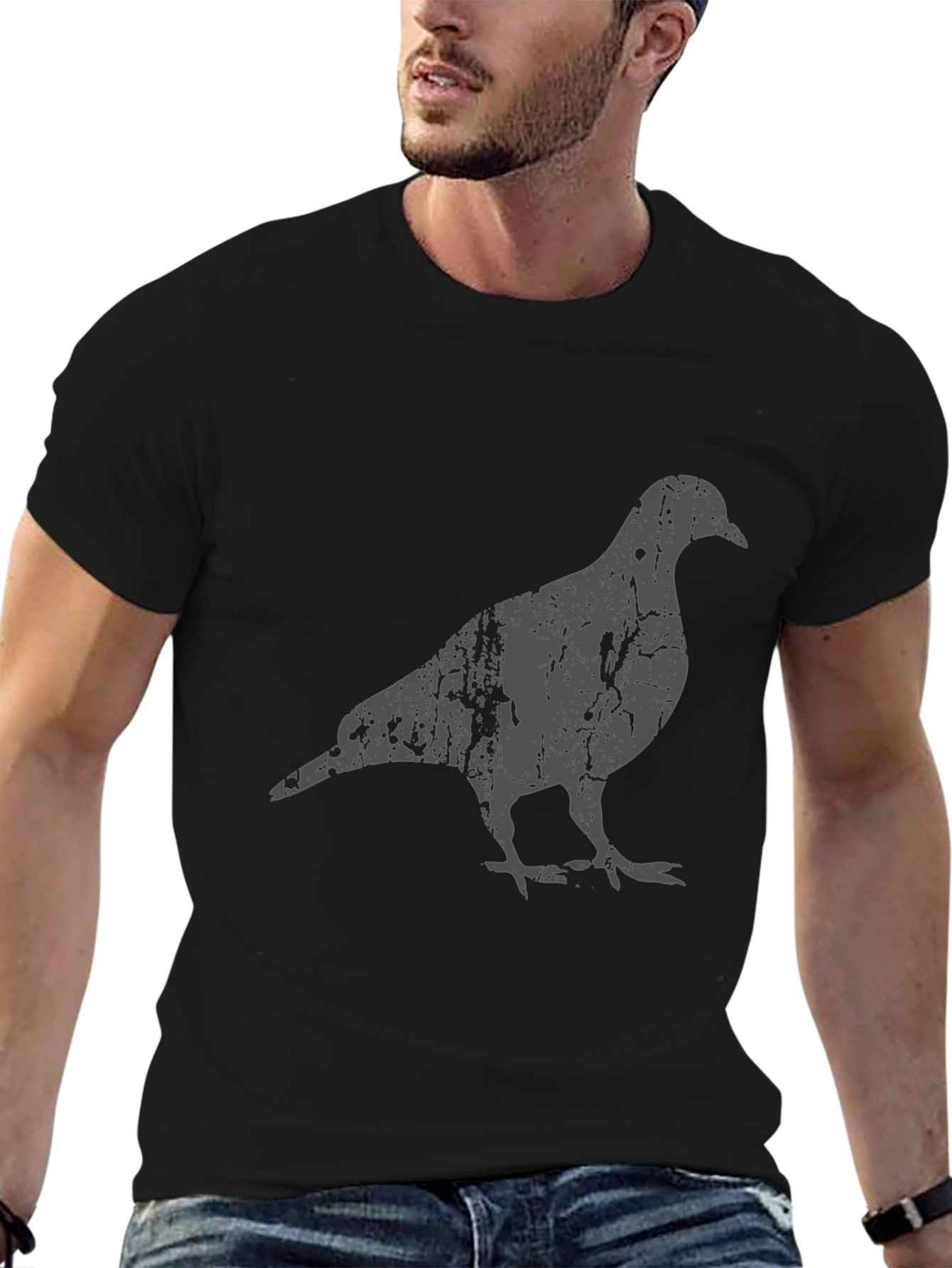 Black Distressed Pigeon Graphic Tee - Men's Black T-Shirt view 6