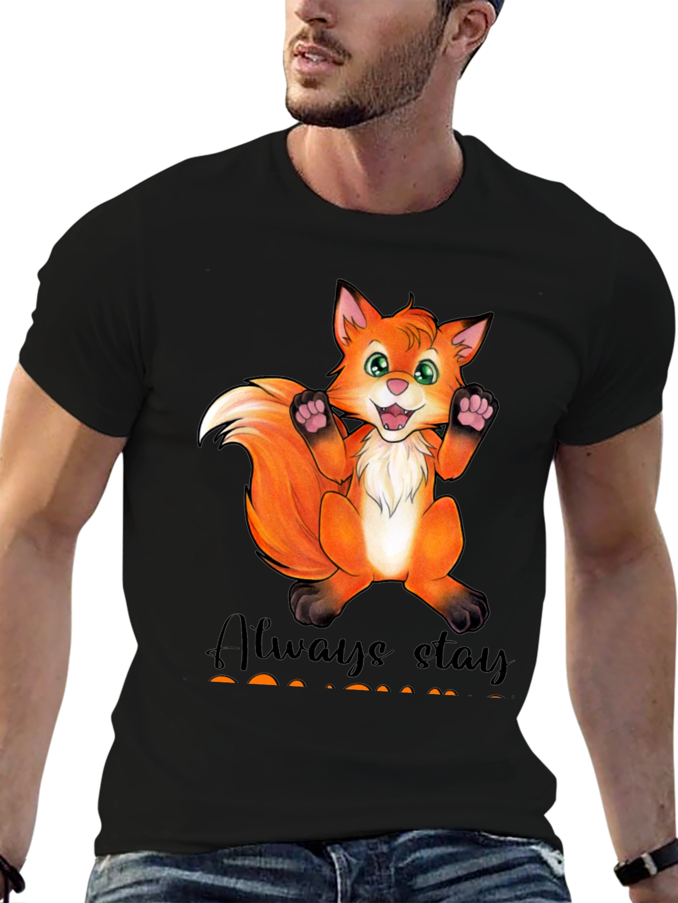 Black Cute Fox Graphic T-Shirt - Always Stay Humble view 6