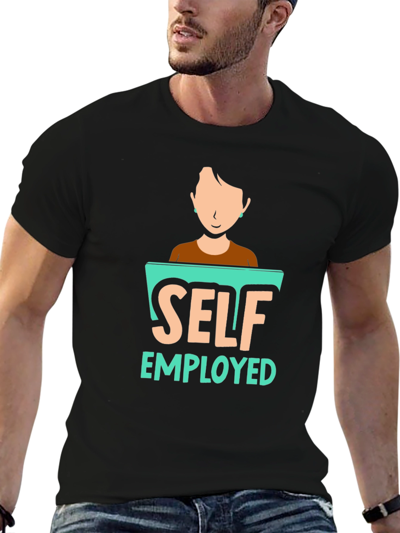 Black Self Employed Graphic T-Shirt, Black Cotton Blend view 6