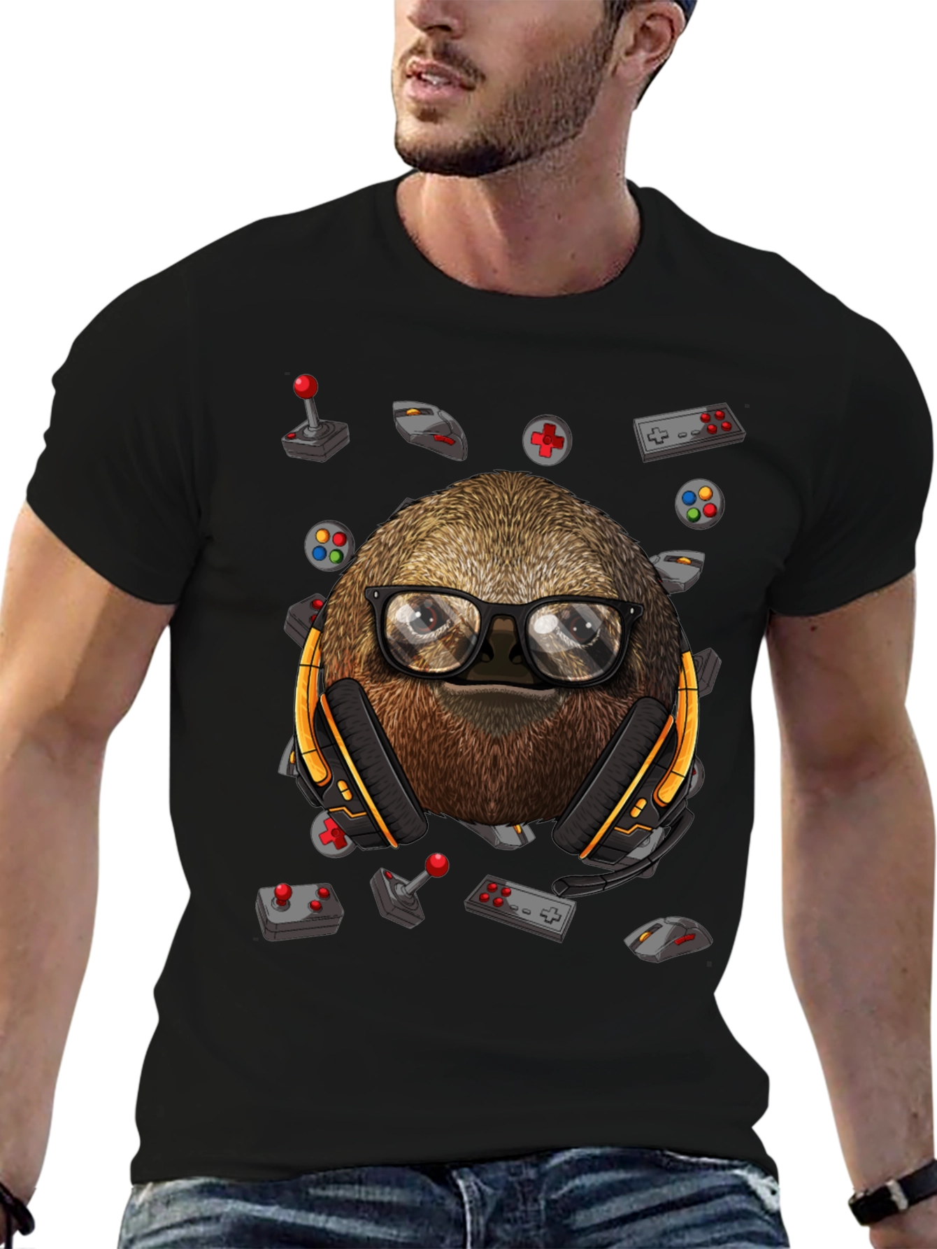 Black Gamer Sloth T-Shirt - Playful Graphic Tee view 6