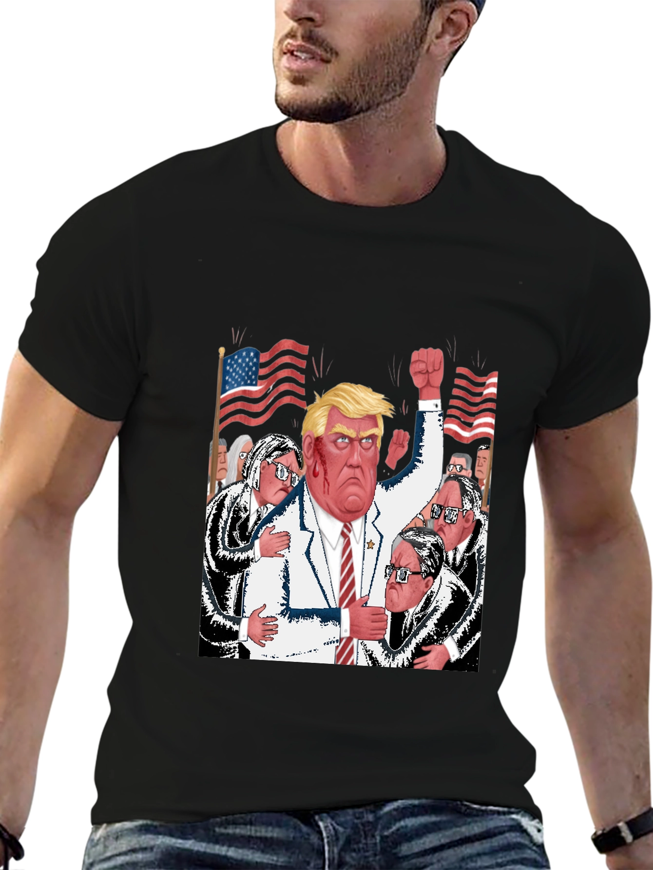 Black Trump Political Cartoon T-Shirt view 6