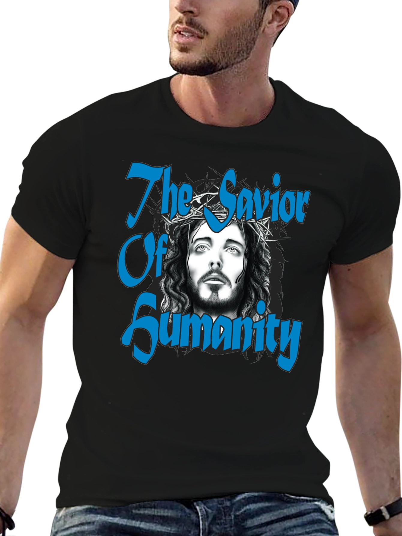 Savior of Humanity Black Graphic T-Shirt - 6