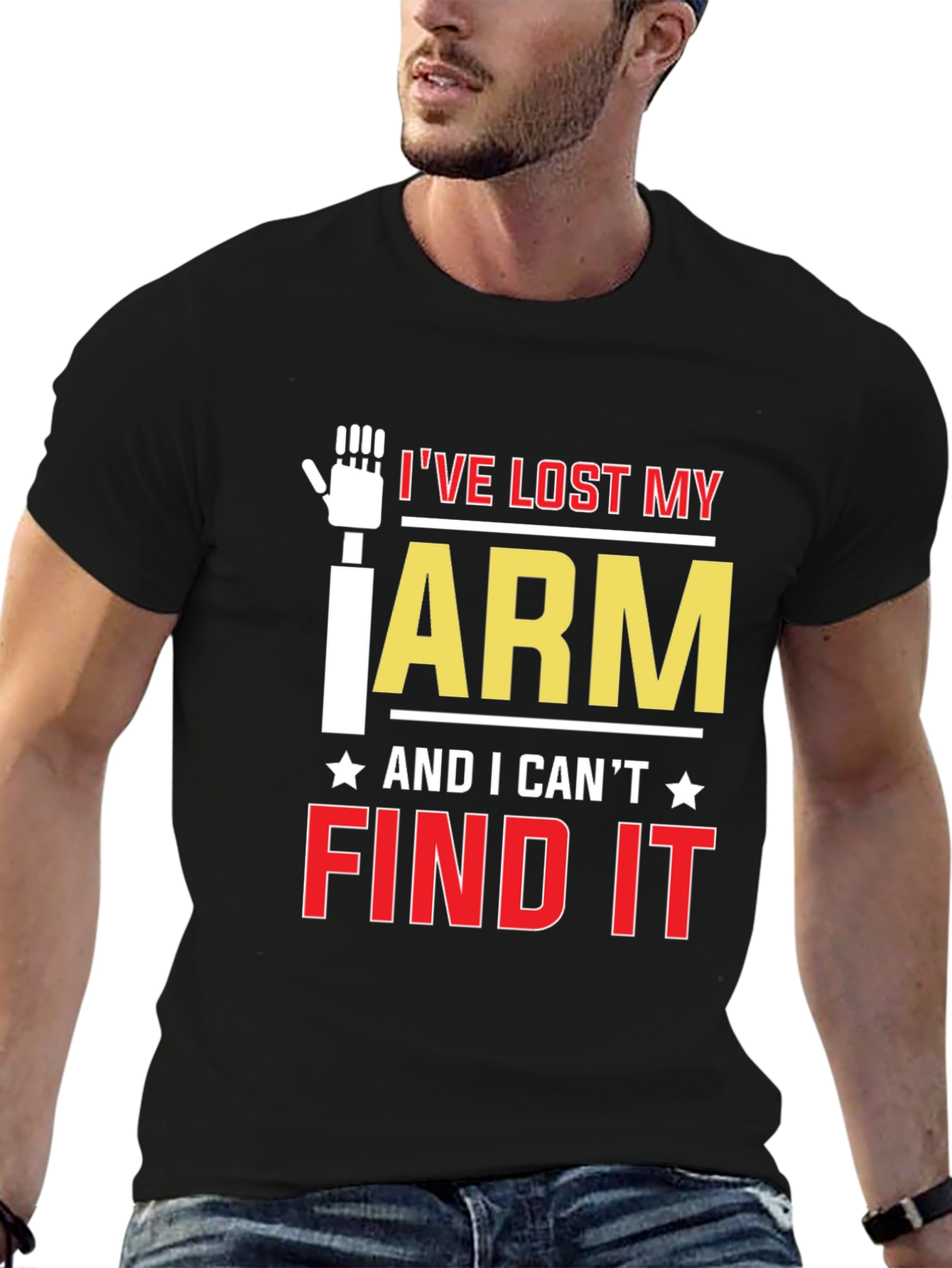 Black I've Lost My Arm Funny Graphic T-Shirt view 6