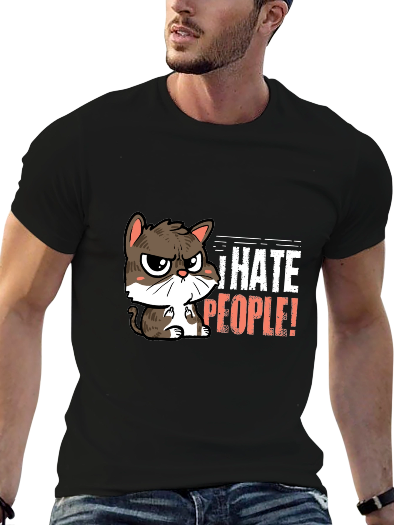 Black I Hate People Cat Graphic T-Shirt view 6