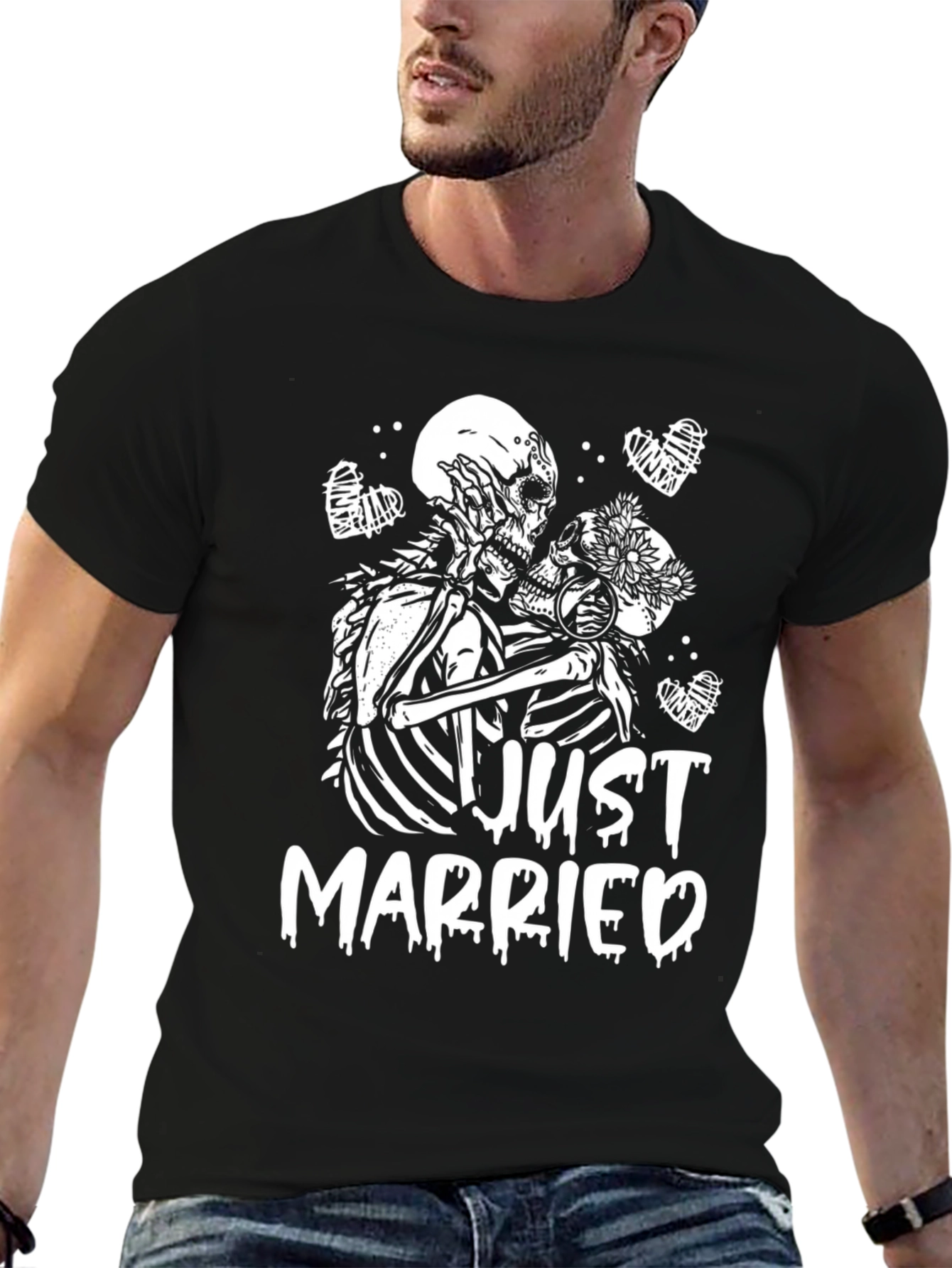 Black Just Married Skeleton Graphic Tee view 6