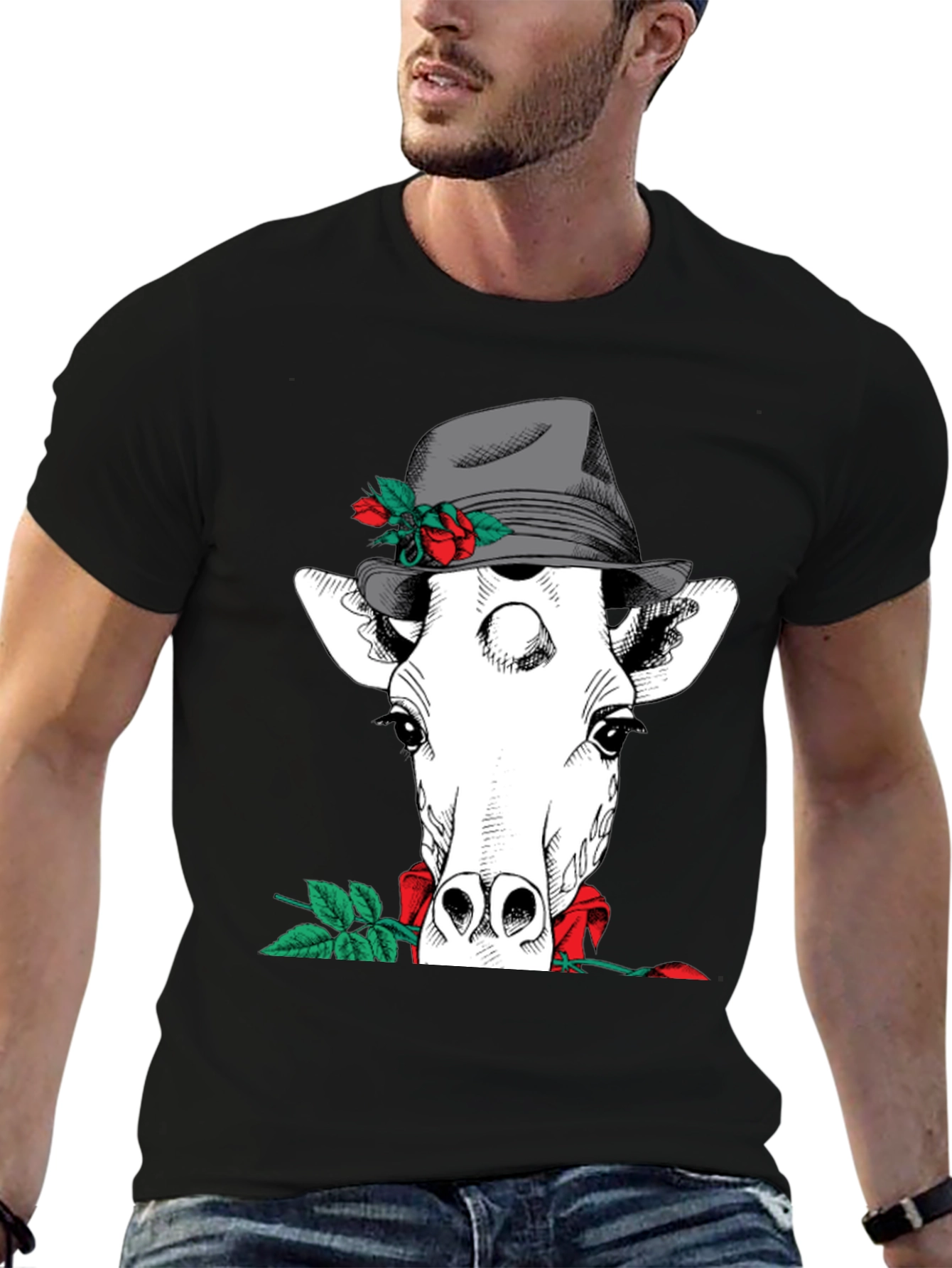 Black Giraffe in Hat Graphic Tee view 6