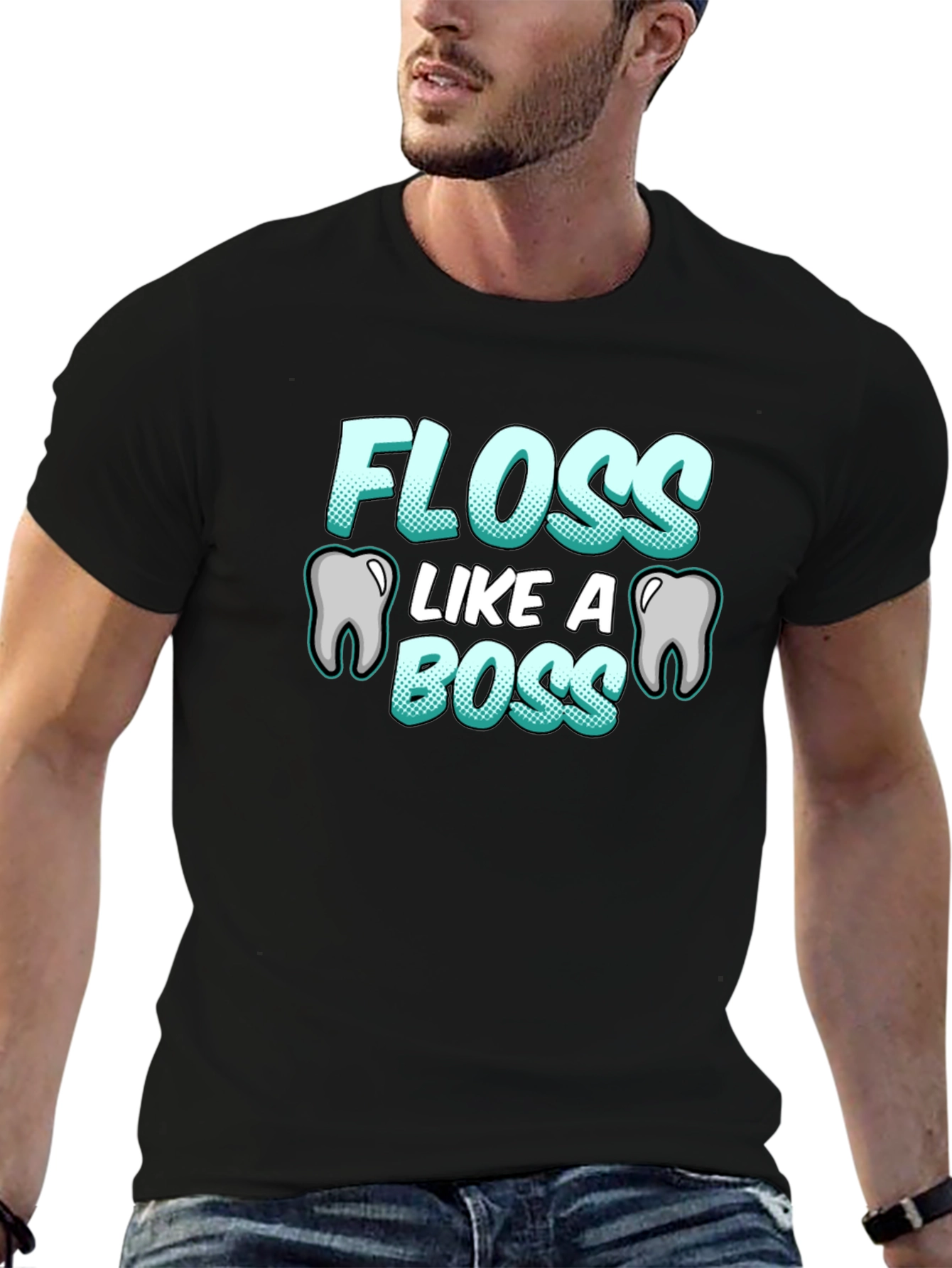 Black Floss Like A Boss T-Shirt Funny Dental Hygiene Tee view 6