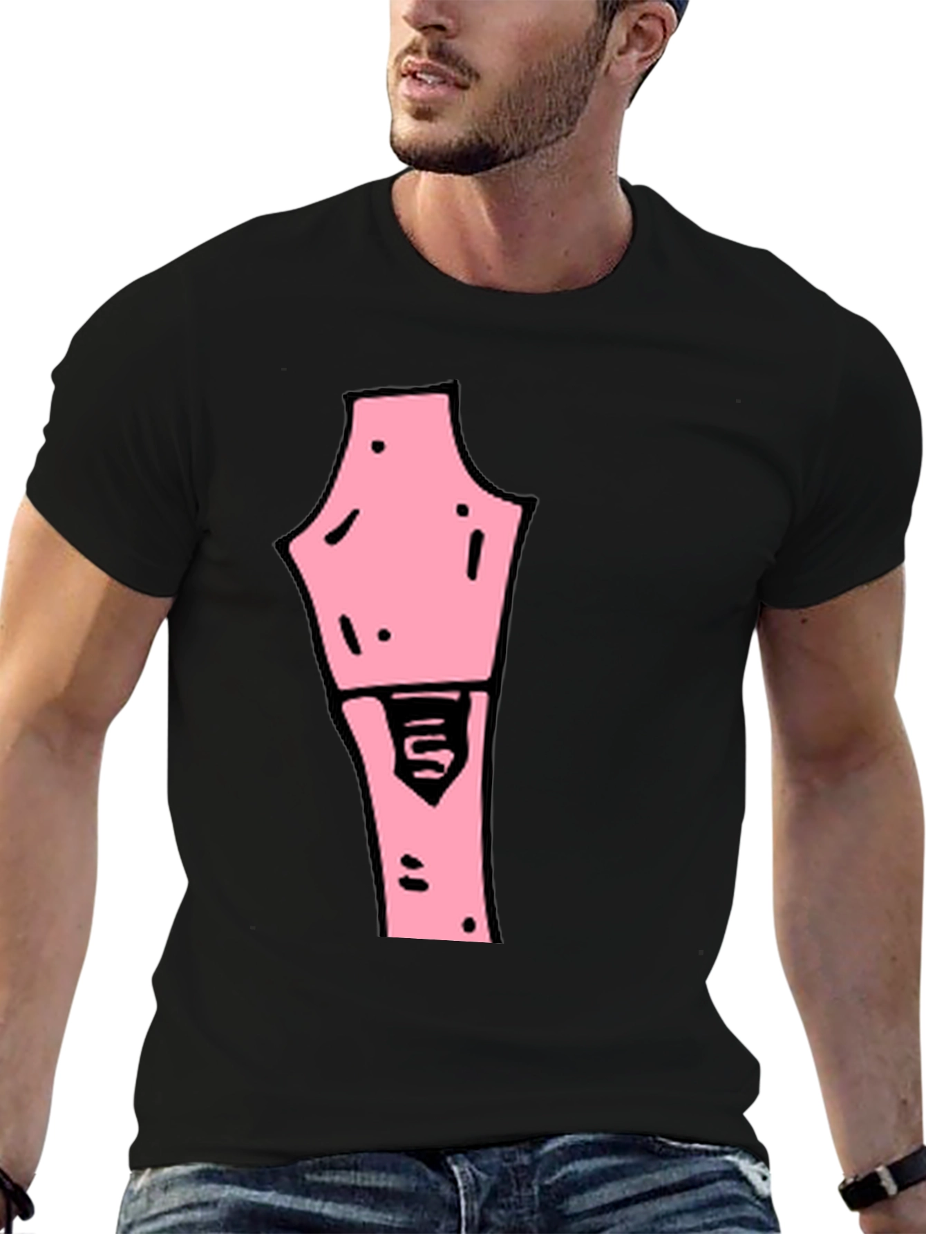 Black Unique Pink Graphic Print Black T-Shirt view 6