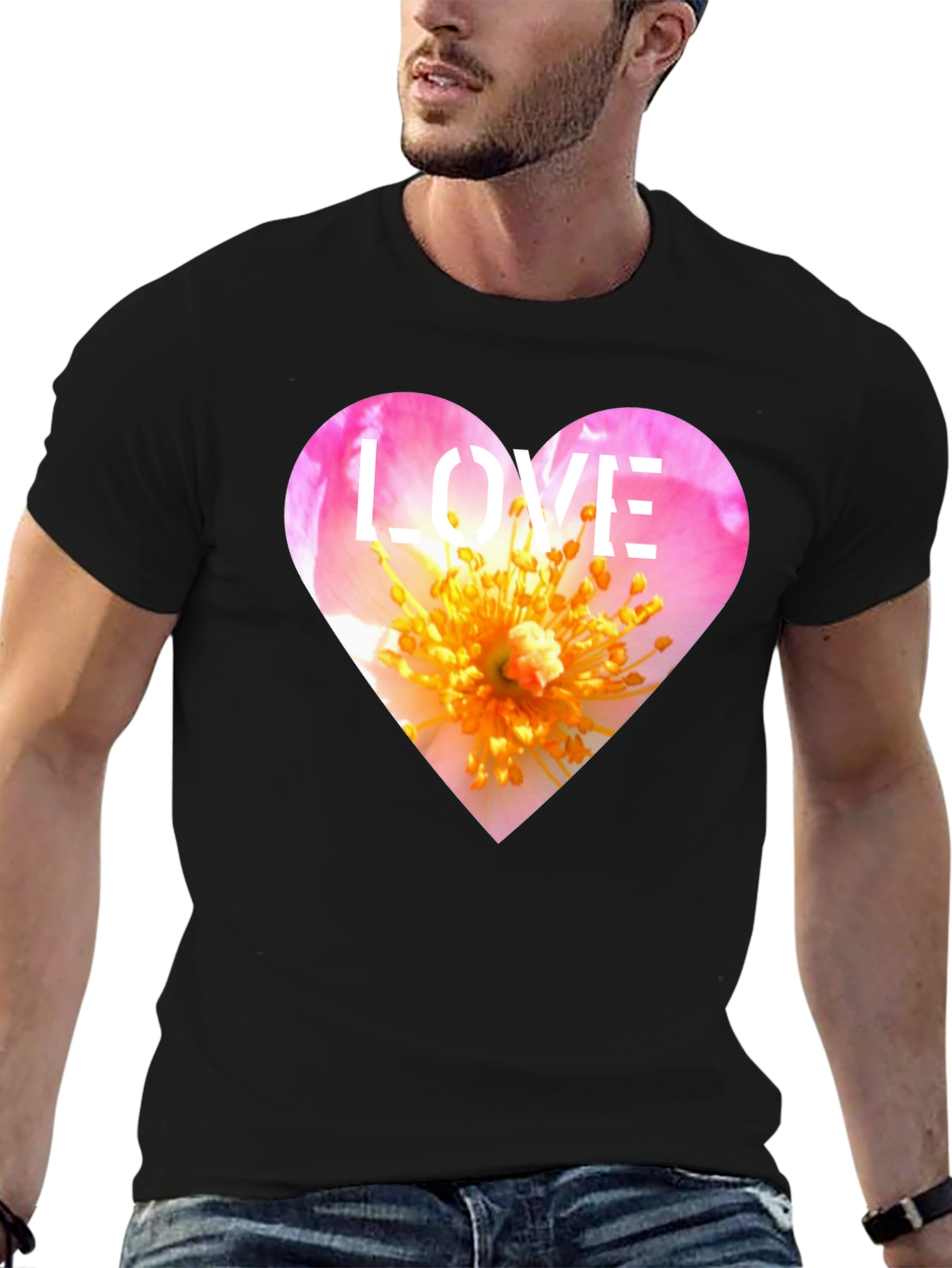 Black Love Heart Floral T-Shirt - Stylish Graphic Tee view 6