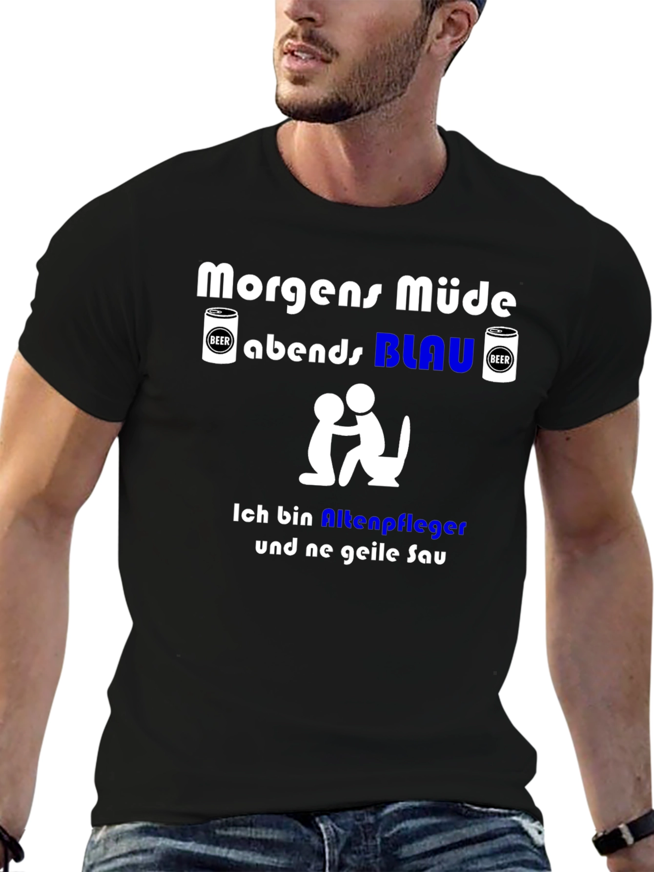 Black Funny German Slogan T-Shirt - Nursing Home Worker view 6