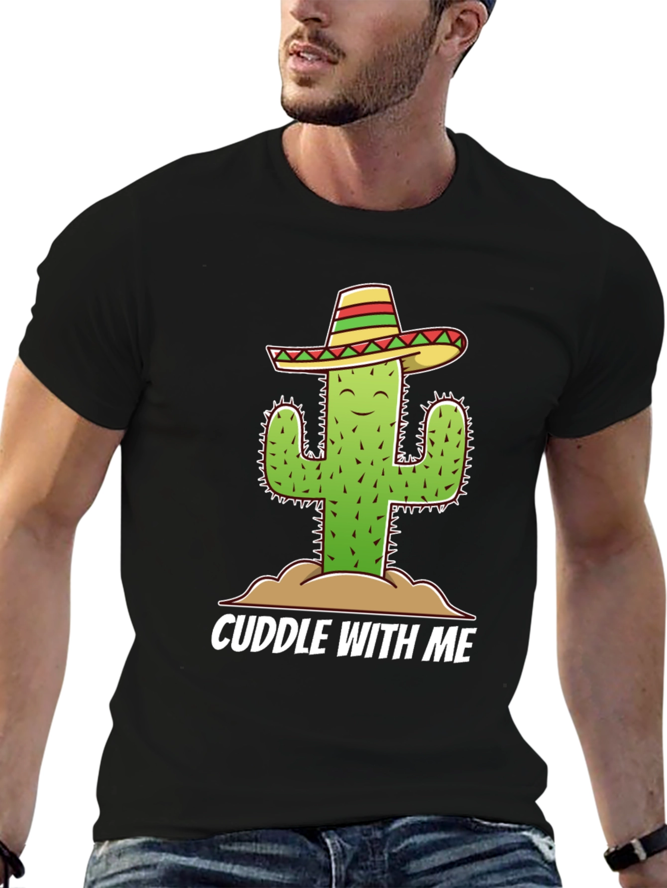 Black Cuddle Cactus T-Shirt - Funny Graphic Tee view 6