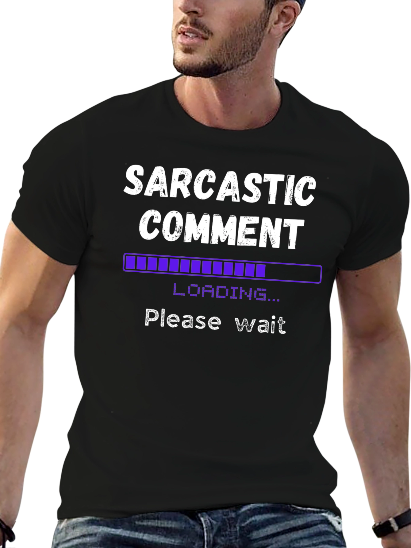 Black Sarcastic Comment Loading Funny Graphic Tee view 6