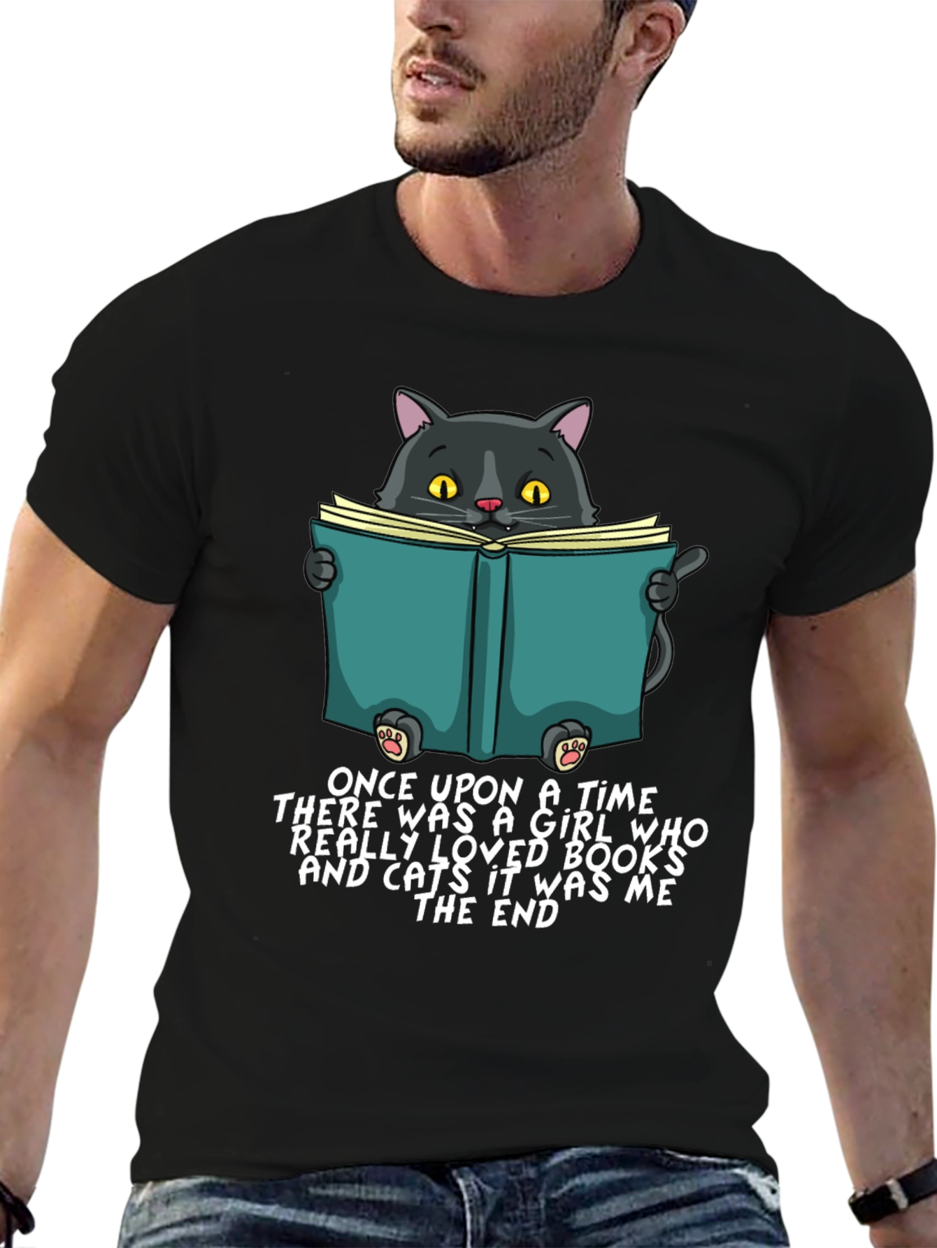 Black Cat Reading Book T-Shirt - Once Upon a Time view 6