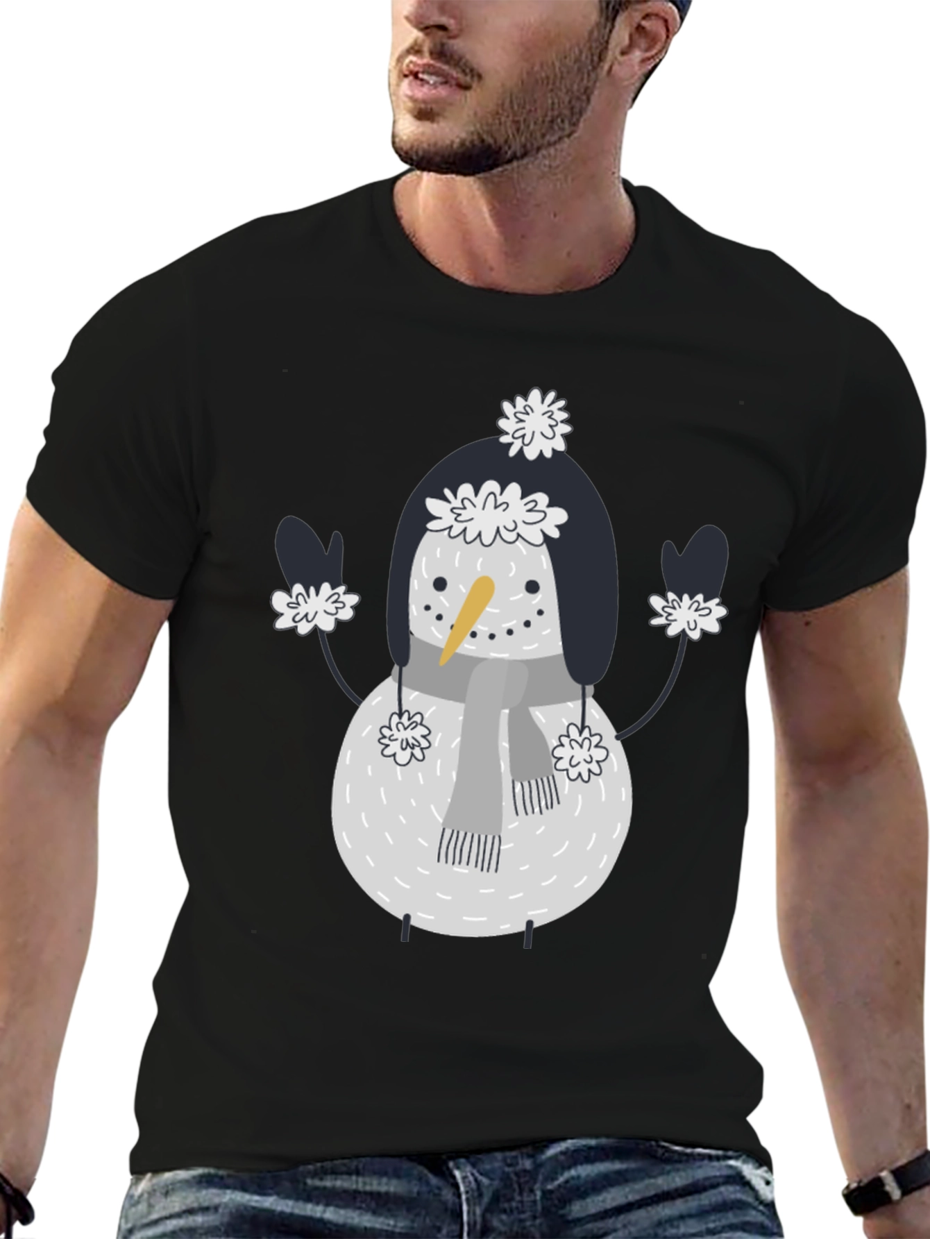 Black Snowman Graphic Tee - Festive Holiday Fun view 6