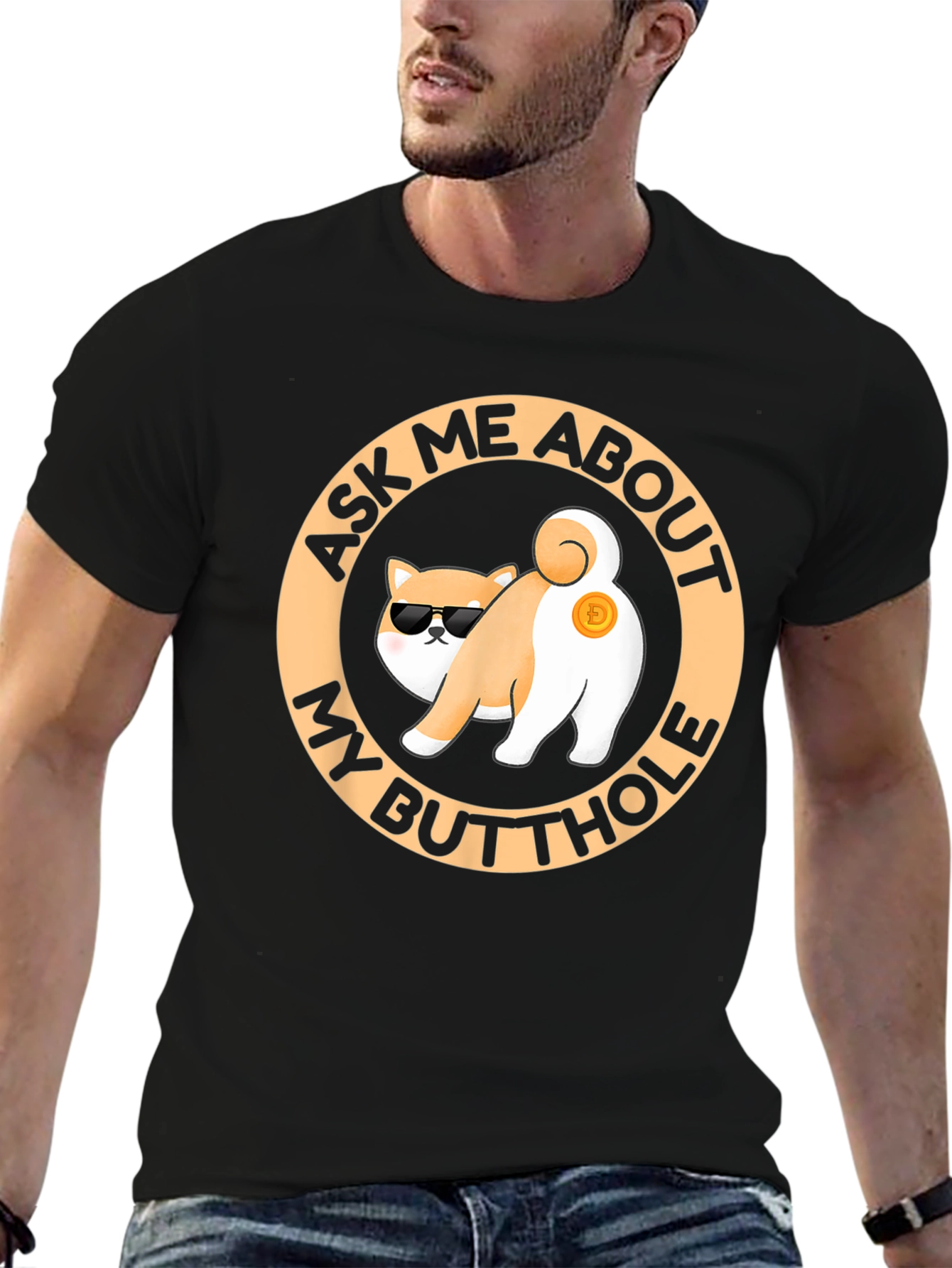 Black Funny Doge Crypto Butt T-Shirt view 6
