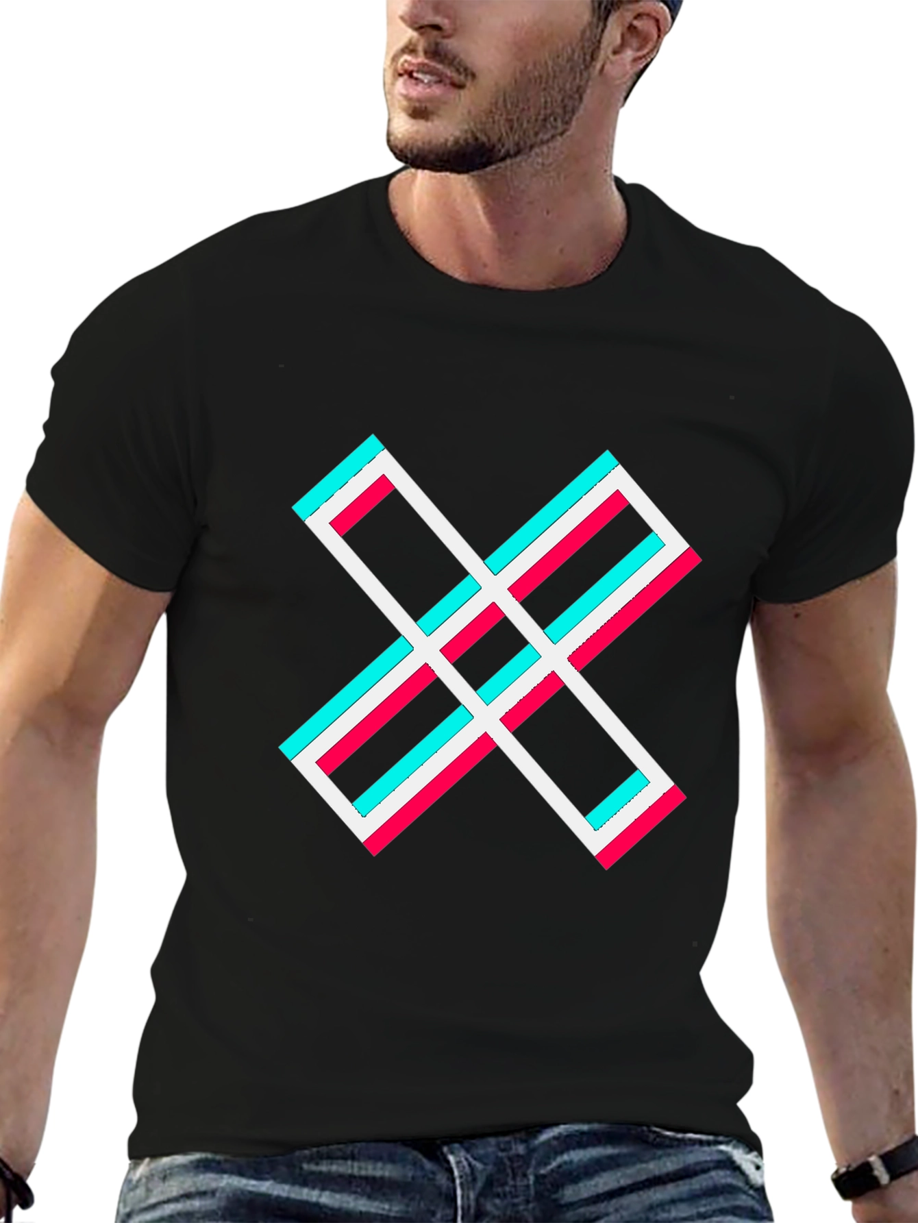 Black Abstract X Graphic Tee - Stylish Black Cotton T-Shirt view 6